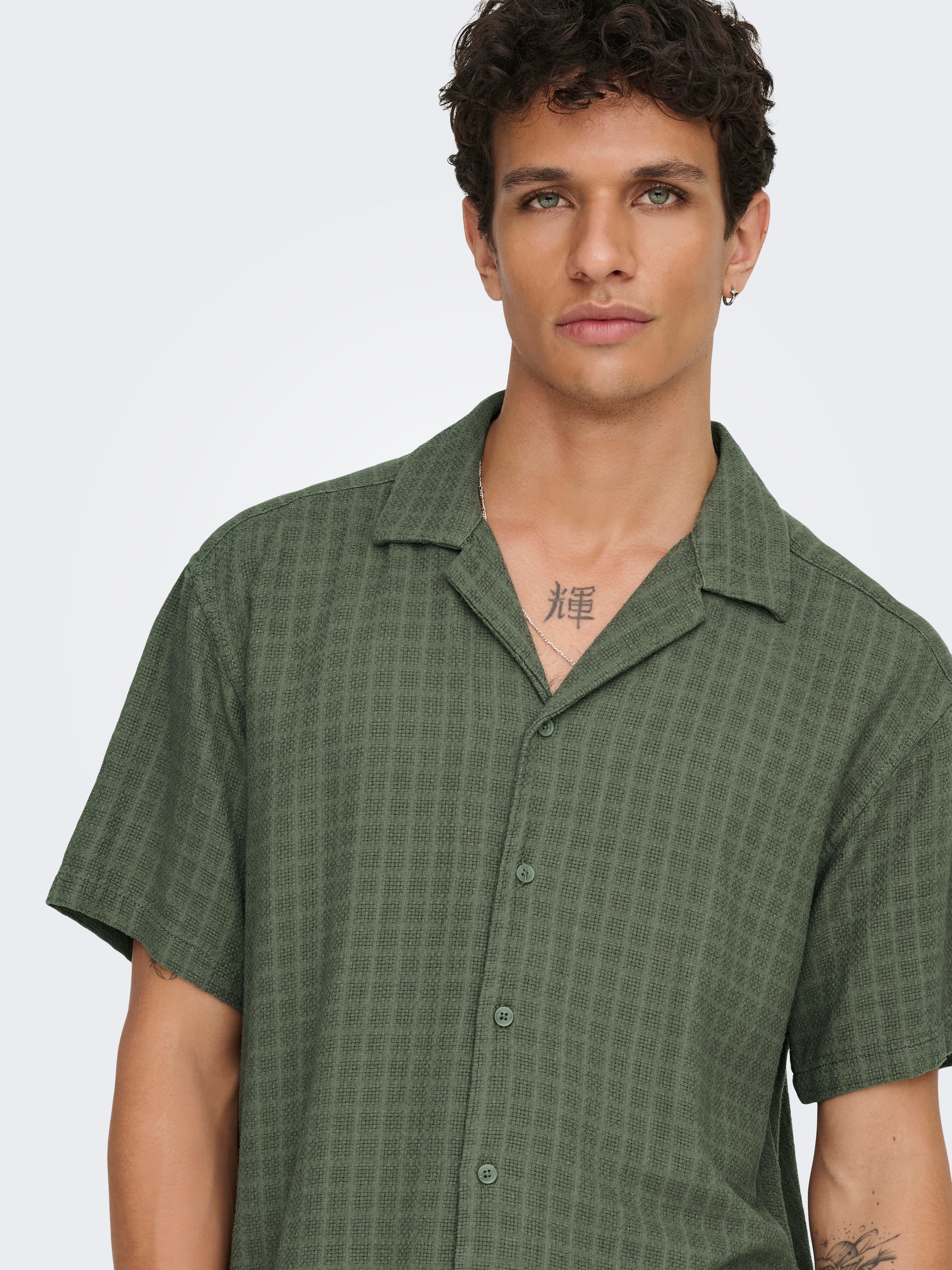 ONLY & SONS ONSLATHAM Herren Kurzarmhemd Dusty Olive XL 3