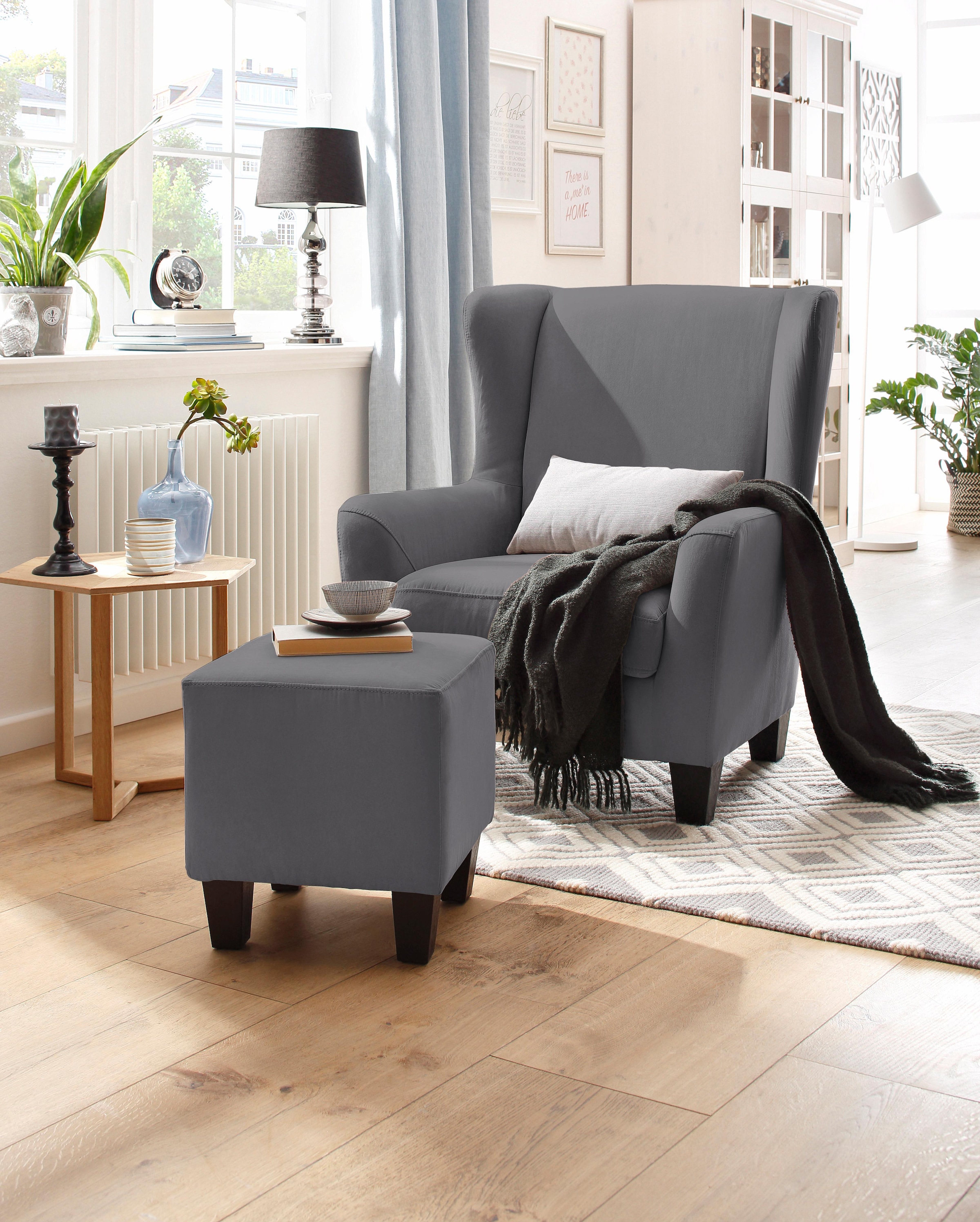 Home affaire Ohrensessel »Chilly, Sessel mit Federkern-Polsterung,«, (Set, 2 St., bestehend aus Sessel und Hocker), in Cord und Microfaser-Bezug, incl. Hocker, Unser Dauertiefpreis