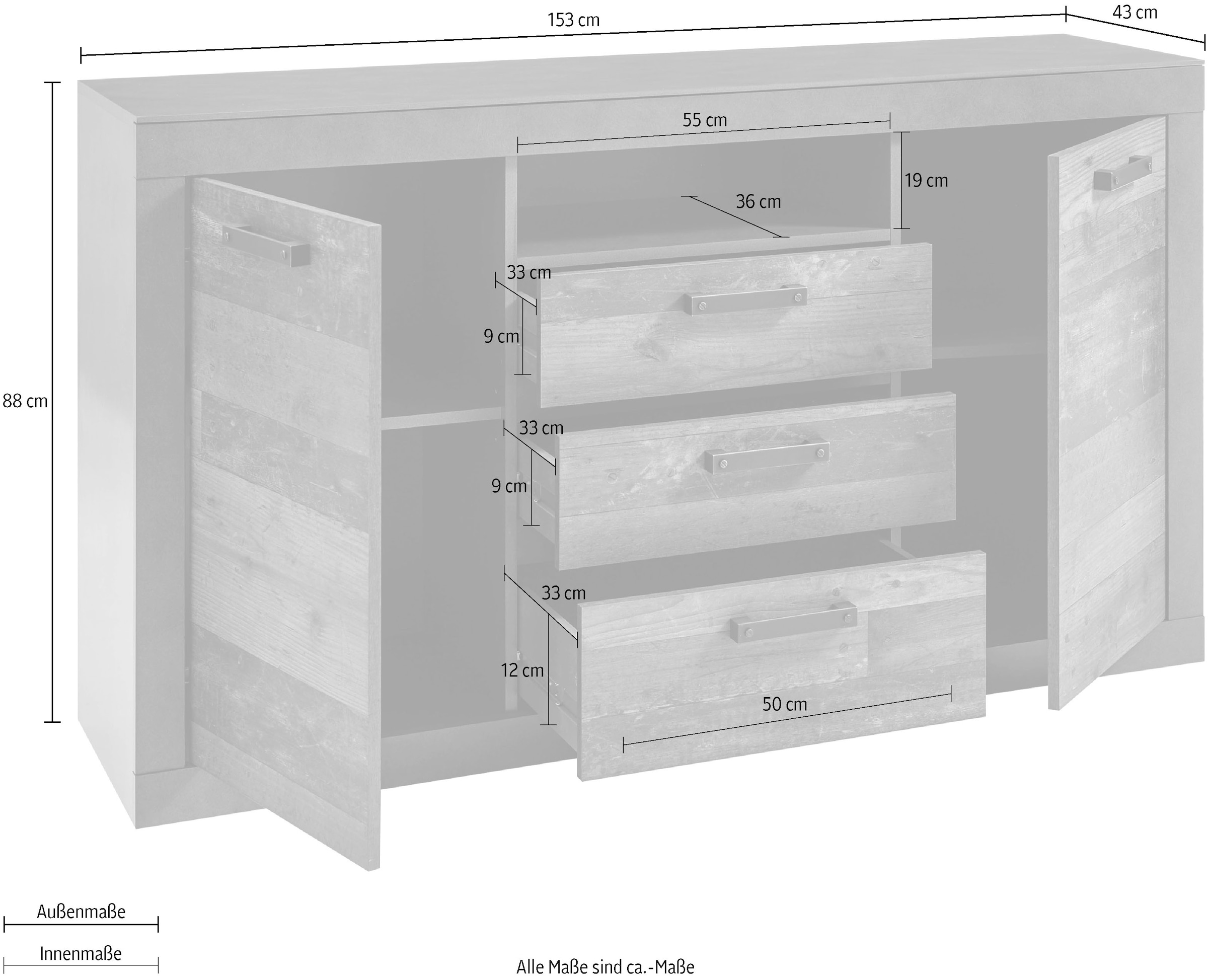 Home affaire Sideboard »BROOKLYN«, Breite ca. 153 cm