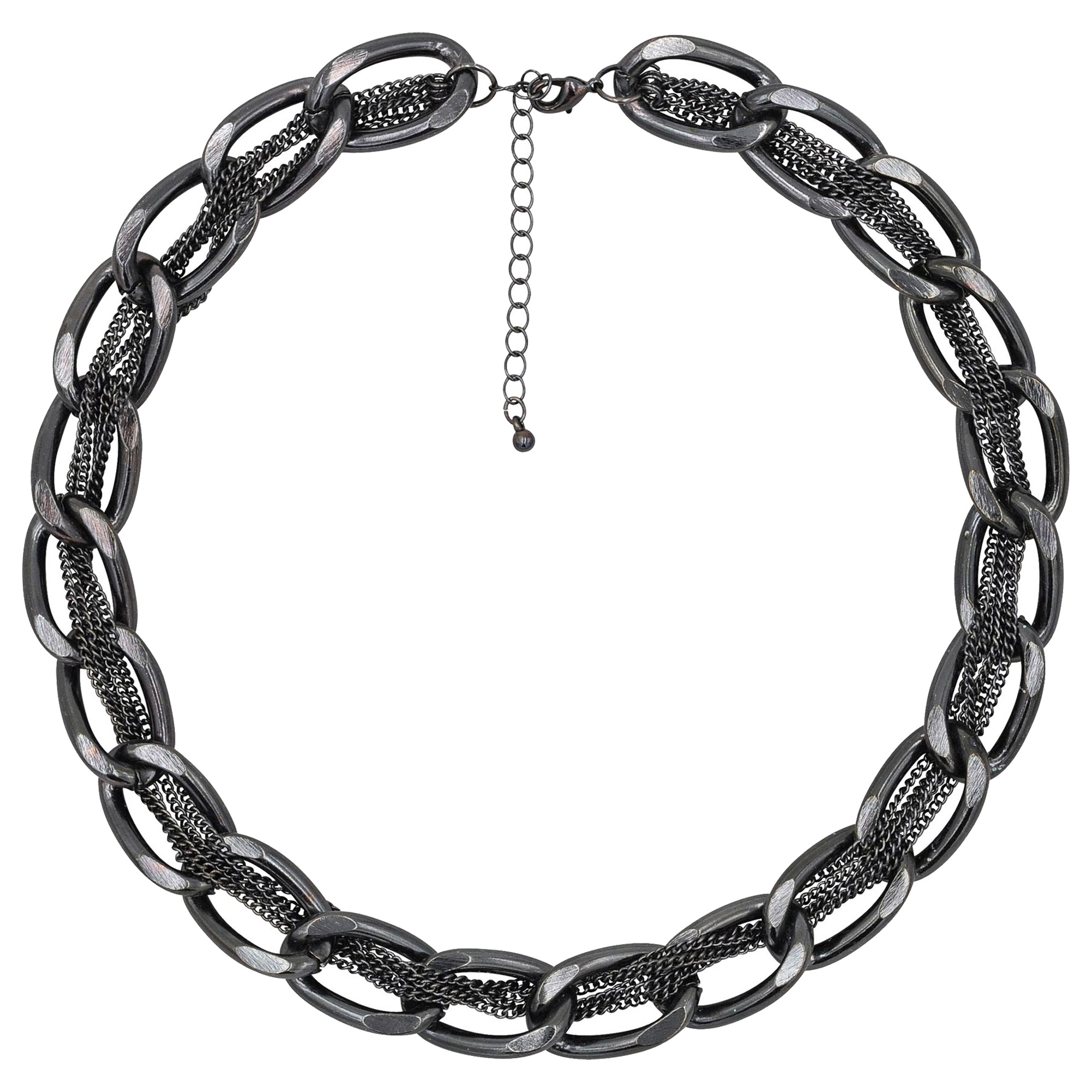 Lange Kette STEUER "schwarze Metall Gliederkette", schwarz, Halsketten, Damen, 53cm, Metall, L: 53 B: 18mm, Gliederkette, B:18mm