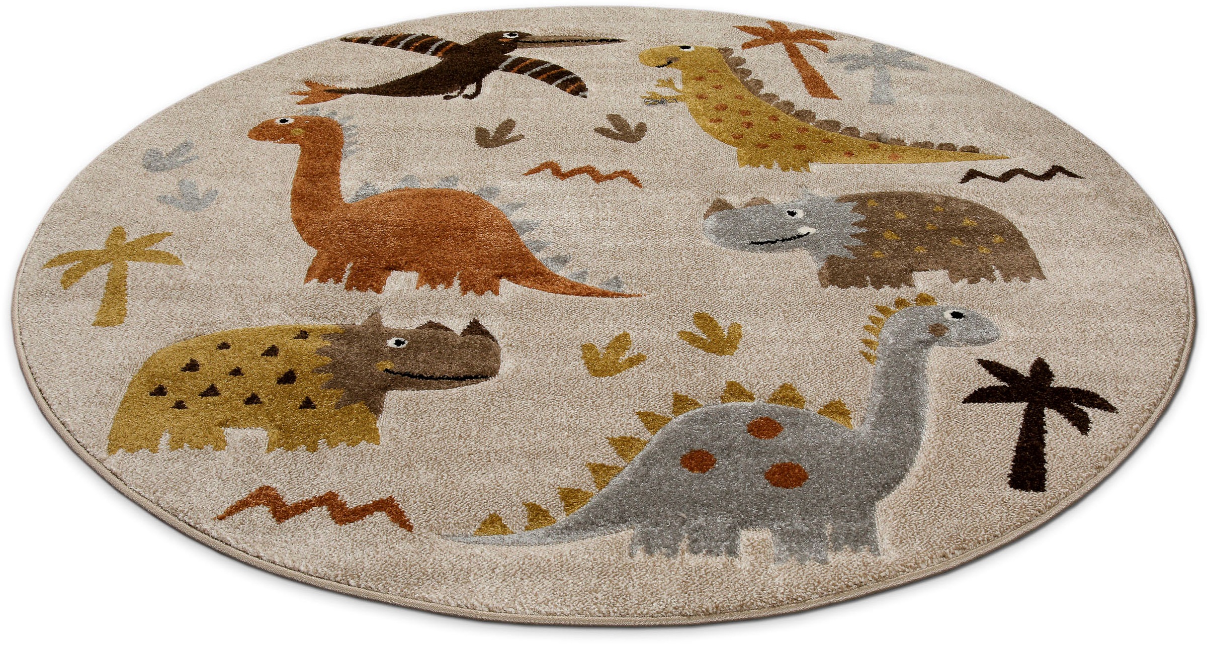 SMART KIDS Kinderteppich »T-Rex & Friends«, rund, 10 mm Höhe, Moderner Spielteppich, strapazierfähig, pflegeleicht, Konturenschnitt