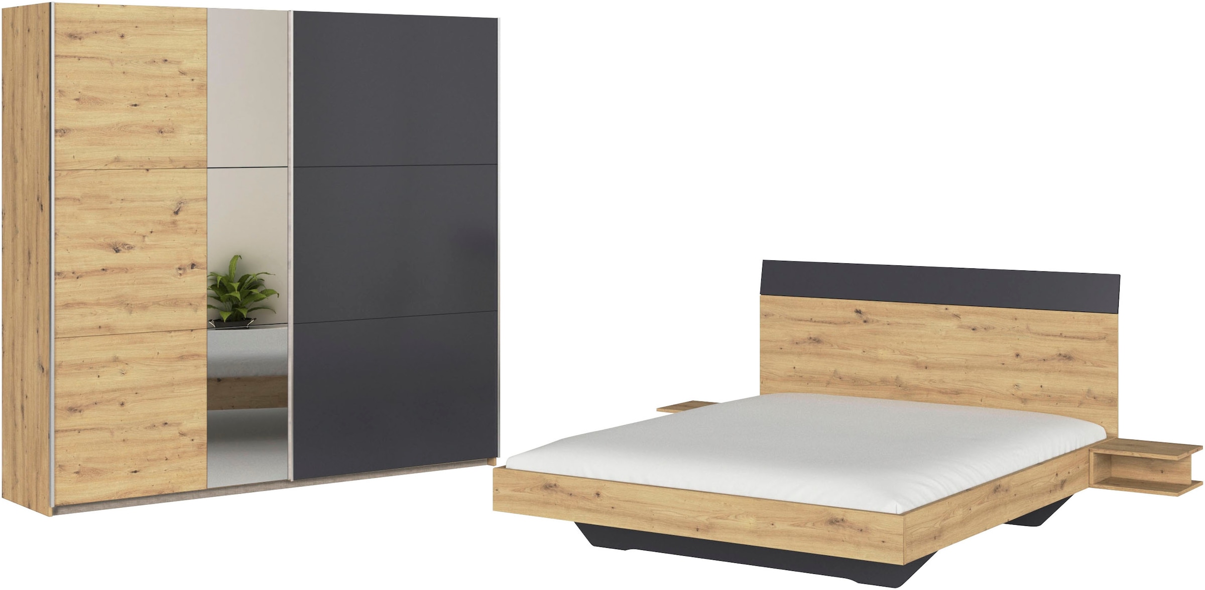 Schlafzimmer-Set »Monza«, mit Schwebetürenschrank Breite 218 cm, Bettanlage in 2 Breiten