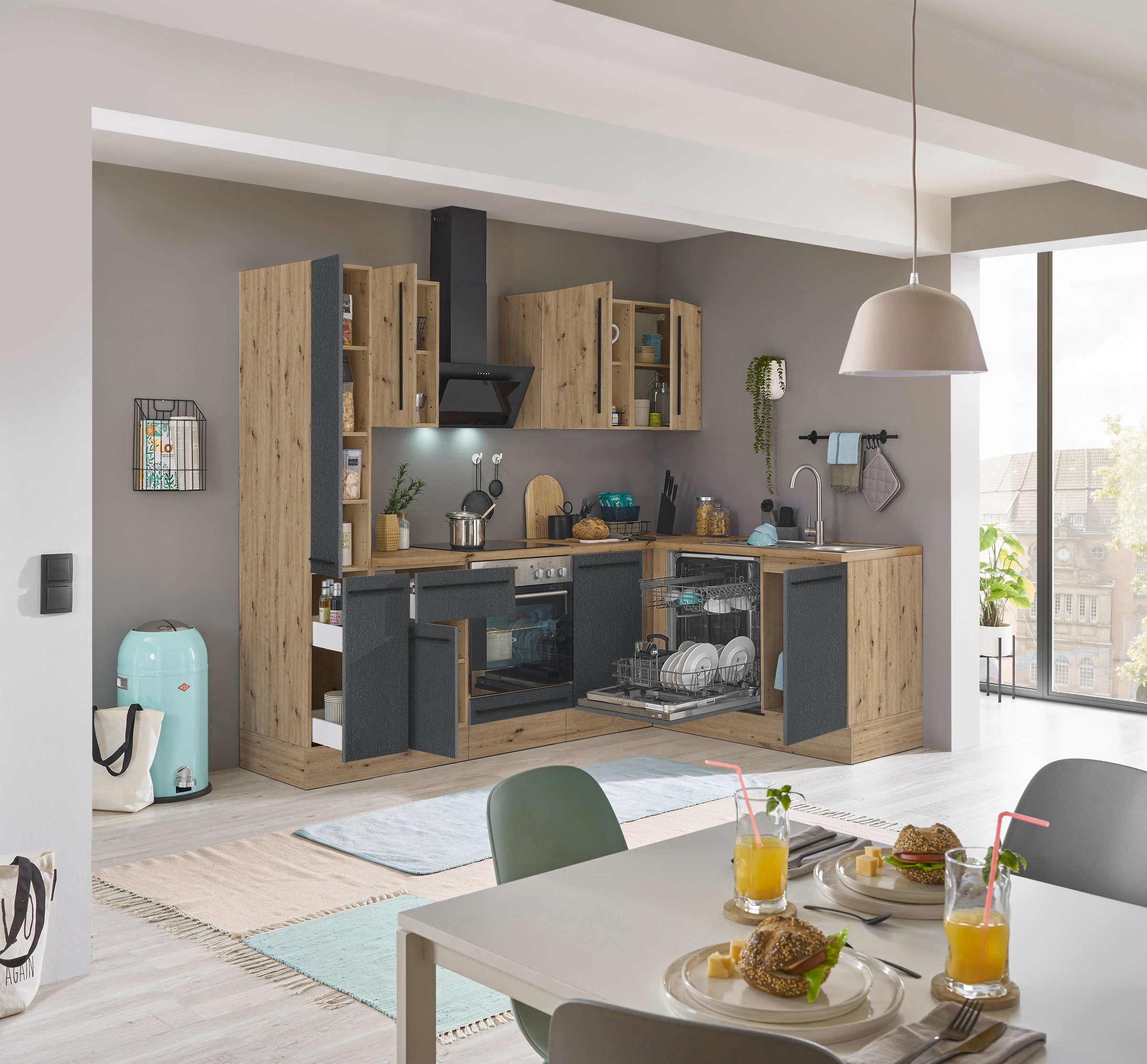 KOCHSTATION Winkelküche »Florida, Stellbreite 250x165 cm«, wahlweise mit E-Geräten, mit Softclose für Türen und Schubkästen