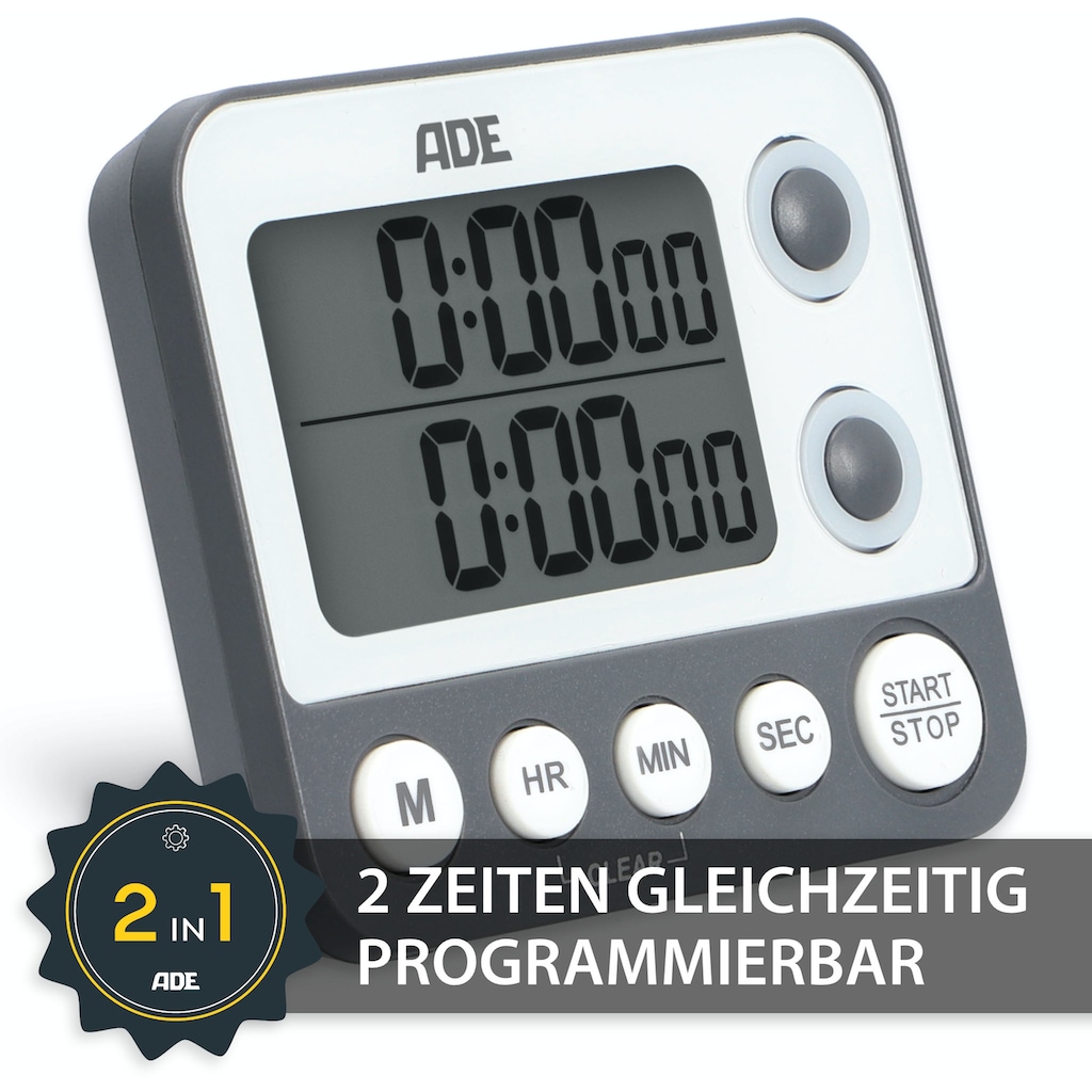Marken Ade ADE Küchentimer »TD2100«, mit Memory- & Stoppuhr-Funktion und akustischem Alarm zum Stellen und Hängen geeignet 