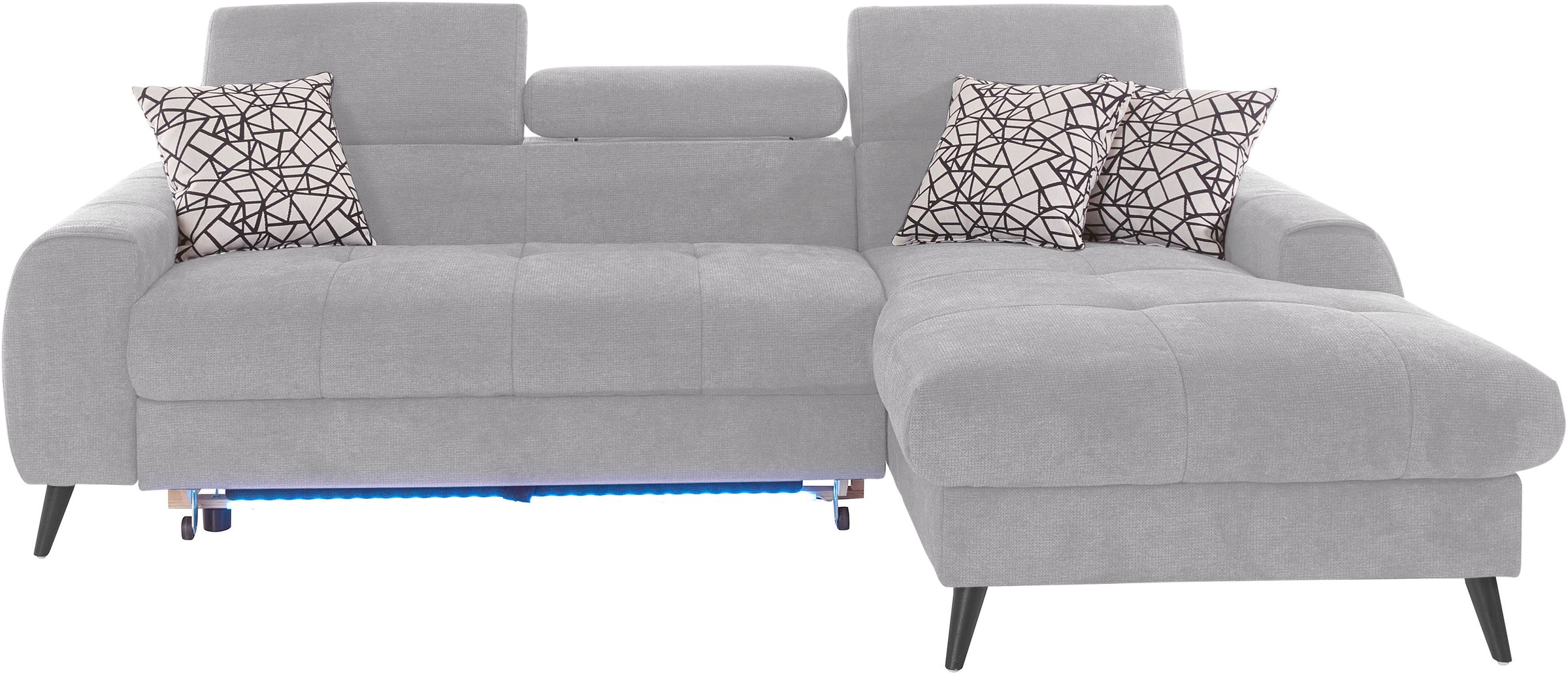 COTTA Ecksofa »Mia L-Form mit 3 Zierkissen«, wahlweise mit Bettfunktion, Bettkasten, Beleuchtung & Wireless-Charger