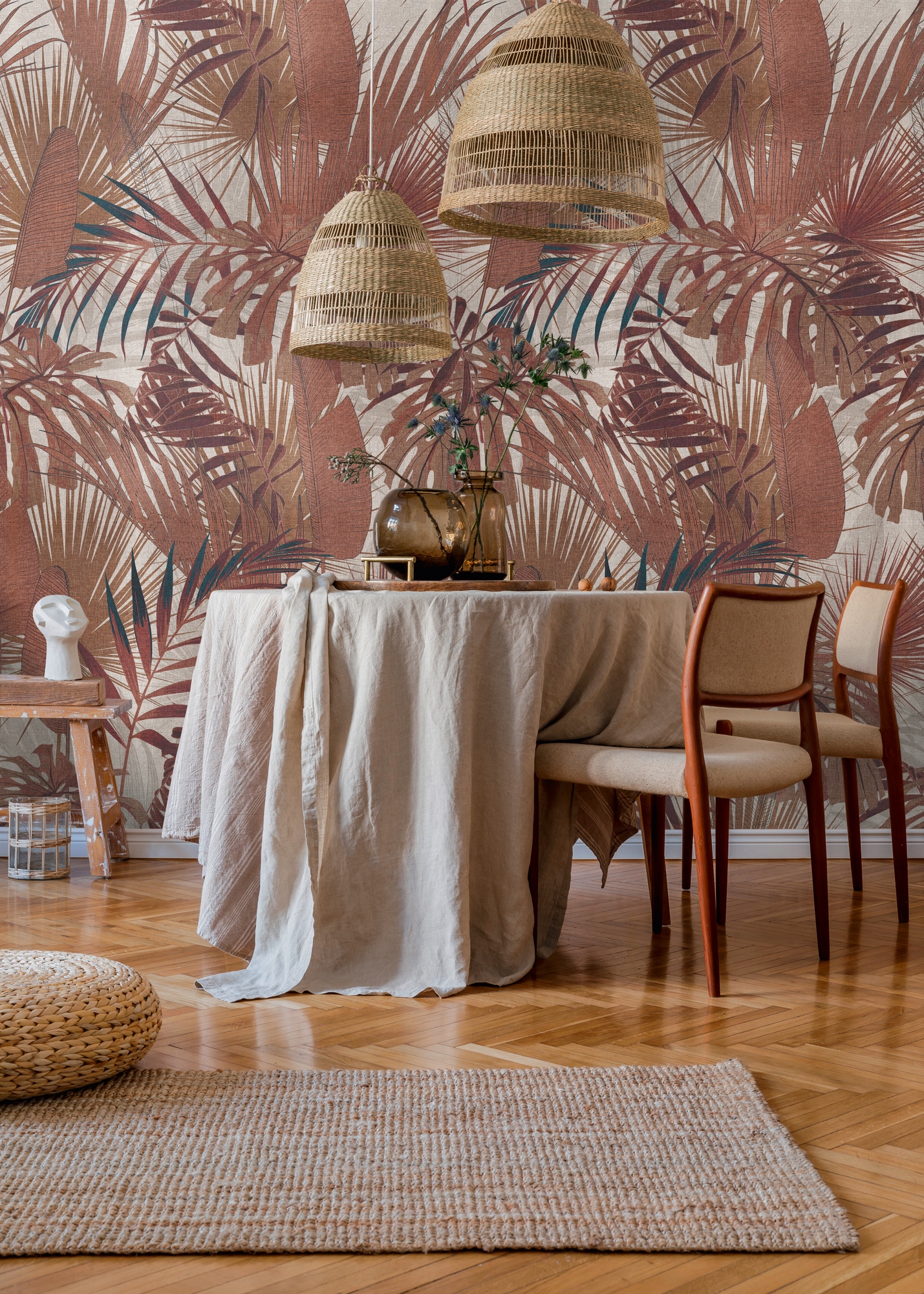 living walls Fototapete "Metropolitan Stories. Travel Styles. Tapete Dschungel-Motiv" gemustert matt neutral glatt Fototapete Dschungel Pflanzen Blätter Tapeten Wohnzimmer Schlafzimmer