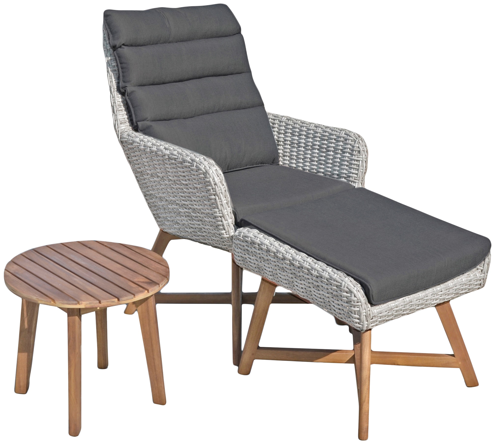 Garten-Essgruppe GARDEN PLEASURE, B:115cm H:95cm T:100cm, grau, Aluminium, FSC-zertifiziertes Massivholz, Polyester, Polyrattan, Sitzmöbel-Sets,