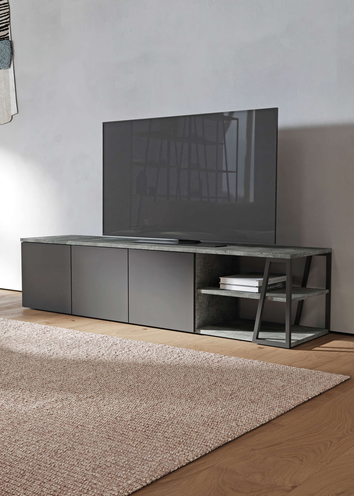 TemaHome TV-Bank »Albi TV Tisch, Lowboard, TV-Schrank, TV-Board,«, Großzügiger Stauraum mit Türen und offenen Fächern