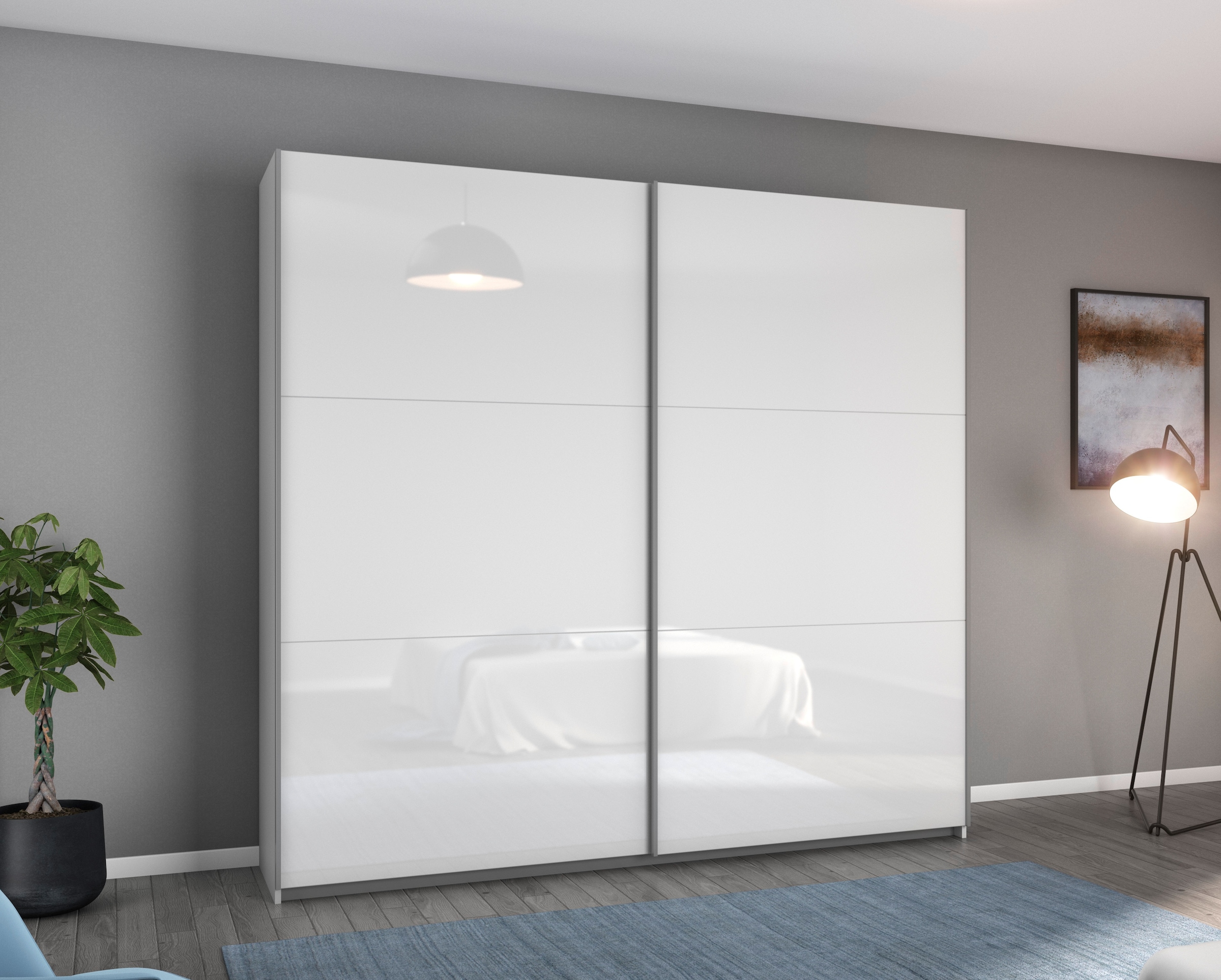 rauch Schwebetürenschrank "AURELIO Kleiderschrank Garderobe" 3 Ausstattungen BASIC/CLASSIC/PREMIUM (inkl. SOFT-CLOSE-FUNKTION), 3 verschiedene Ausstattungsvarianten Griffe aus Metall MADE IN GERMANY