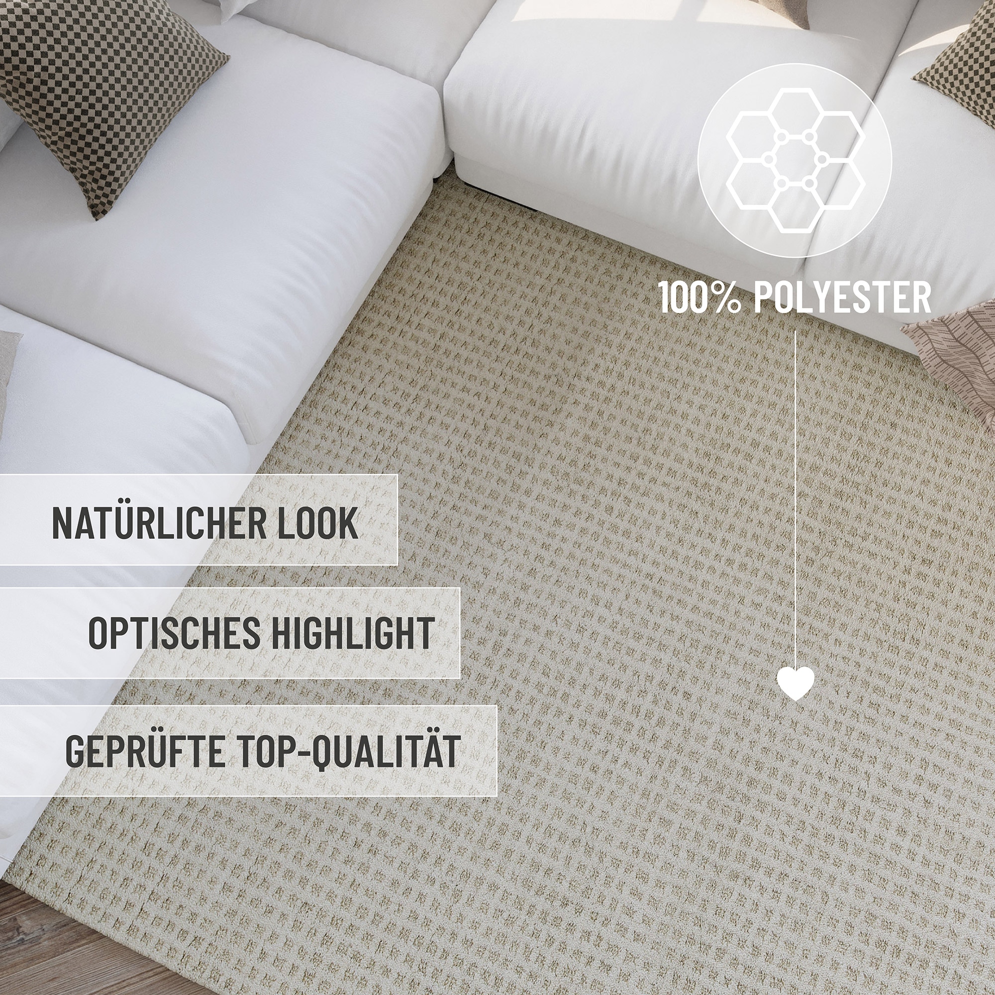 Wecon home Teppich »Hamptons THIRTY«, rund, 17 mm Höhe, Kurzflor, Wohnzimmer, Schlafzimmer, elegant, robust, kariert