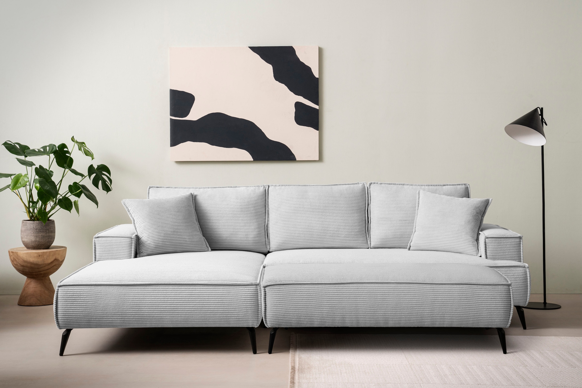 OTTO home Ecksofa "TVINNU Cord, L-Form, 275 cm, mit Hocker" stellbar zum Schlafsofa (Krokodilverbinder)