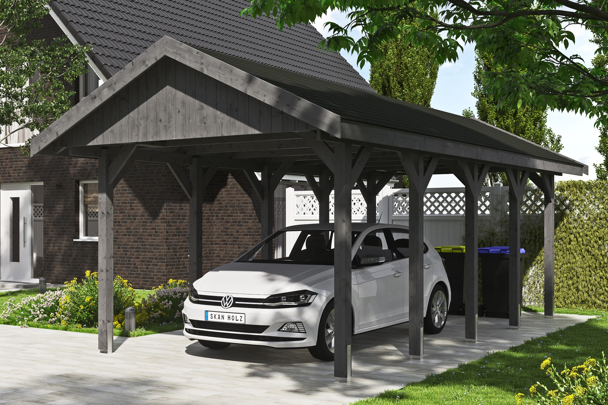 Skanholz Einzelcarport »Wallgau«, Nadelholz, 291 cm, Schiefergrau, mit schwarzen Dachschindeln
