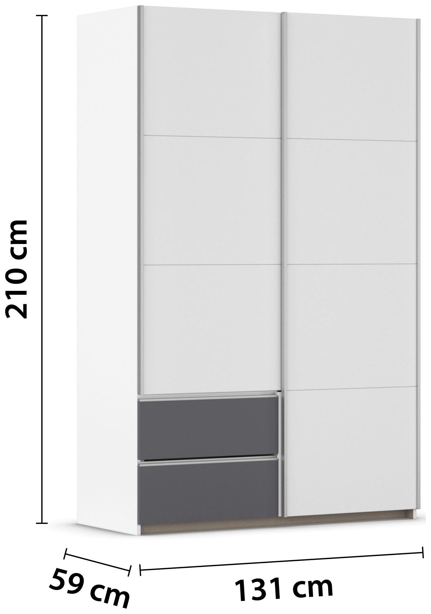 rauch Schwebetürenschrank »Kleiderschrank Schrank Garderobe Wäscheschrank SEVILLA«, (in 3 verschiedenen Ausstattungen BASIC/CLASSIC/PREMIUM), Metall-Griffleisten alufarben oder Graumetallic MADE IN GERMANY