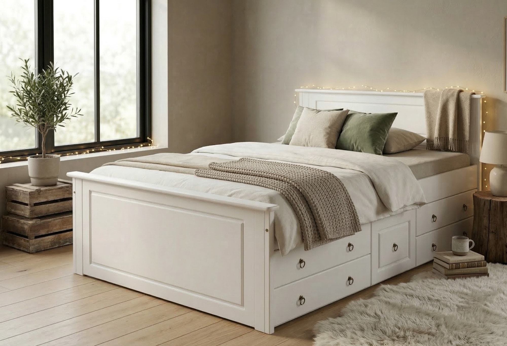 OTTO home Massivholzbett "Hugo, FSC zertifiziert, Landhausstil, zeitlos und edel" auch als Super Sparset inklusive Schubkästen, Stauraumbett, extra belastbar, Made in EU, viele Breiten