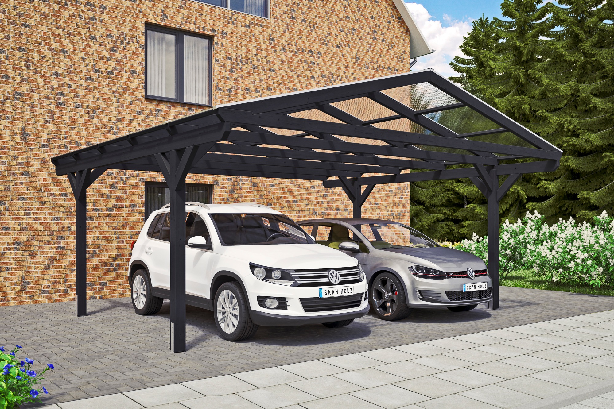 Skanholz Doppelcarport »Westerwald«, Holz, 534 cm, Anthrazit
