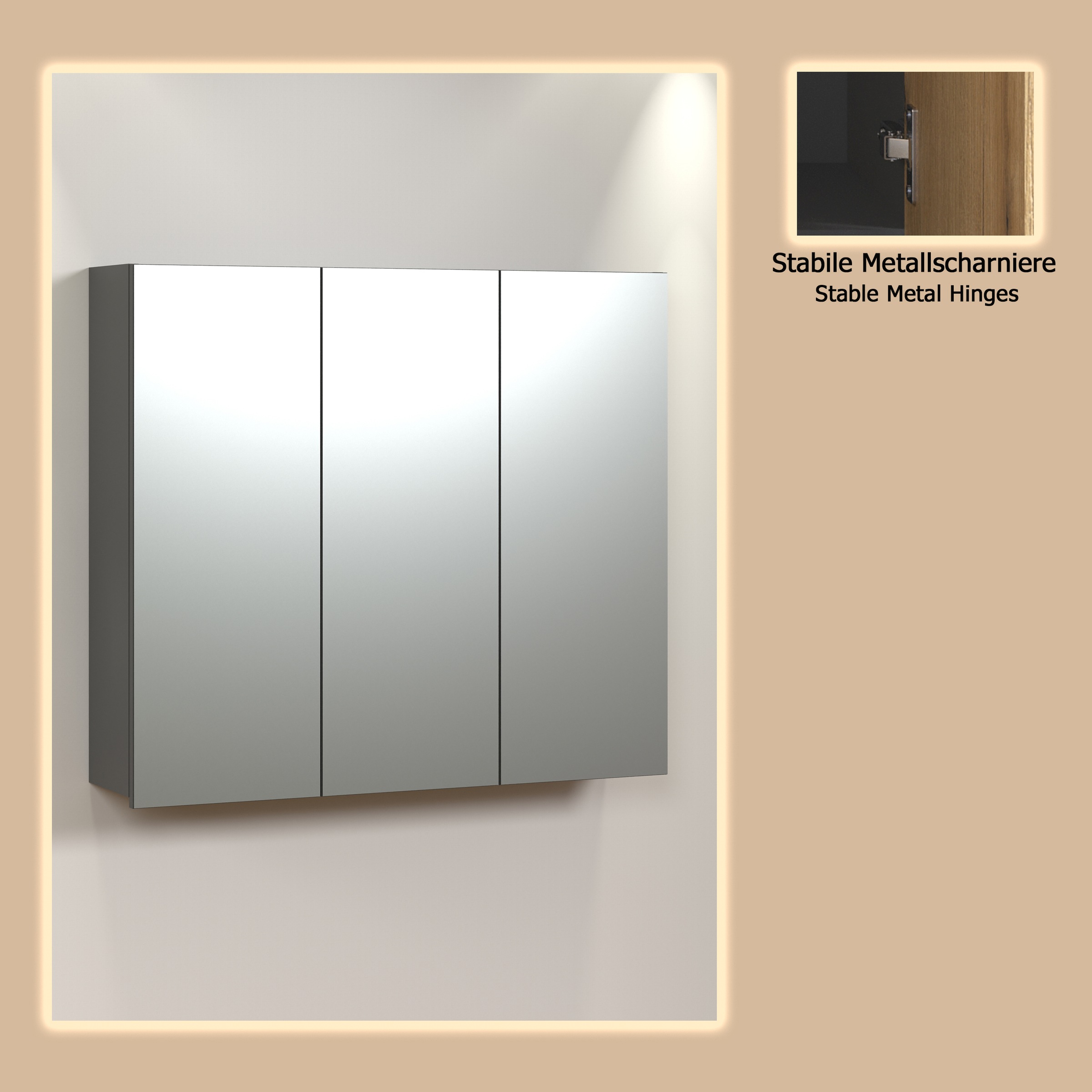 welltime Spiegelschrank »Amrum« 1 Stk. tlg. Spiegelschrank mit 3 Spiegeltüren - (B/T/H) 90/20/80 cm