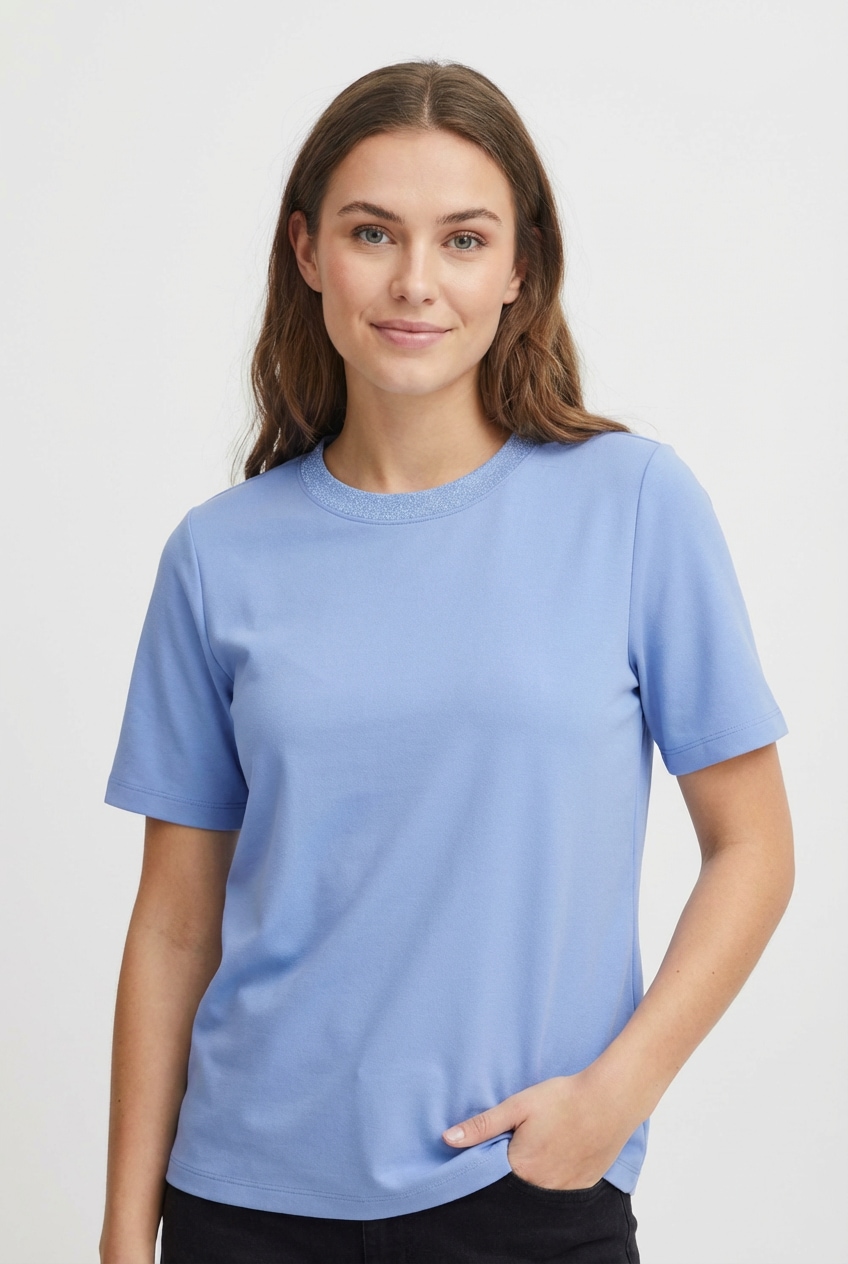 pieces Kurzarmshirt "PCRIA SS LUREX NECK TEE JRS NOOS BC" mit Glitzerdetail günstig online kaufen