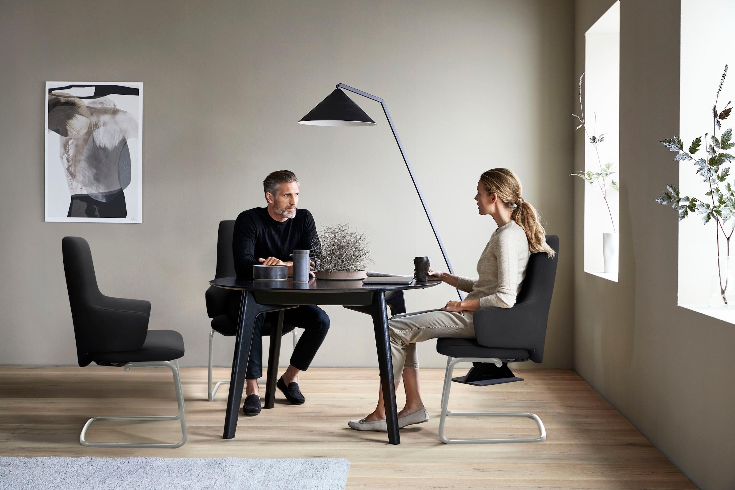 Stressless® Polsterstuhl »Laurel«, Microfaser DINAMICA, High Back mit Armlehne, Größe L, mit Beinen aus Stahl in Chrom matt