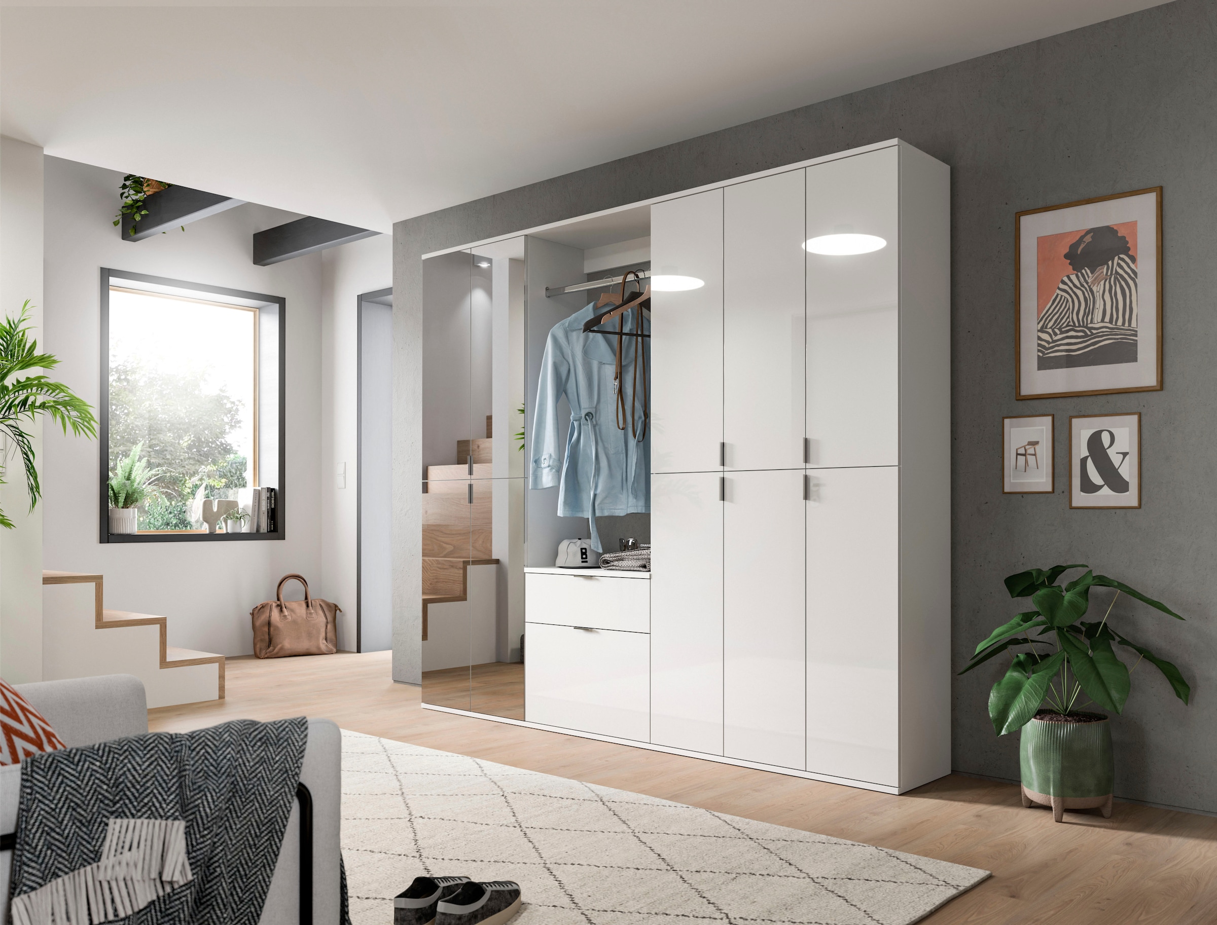 INOSIGN Garderoben-Set »Trondheim, Breite 213 cm, 6-teilig, bestehend aus:«, (Set, 5 St.), 3x Garderobenschrank, 1 Kommode, 1 Garderobenstange, 1 Ablageboden