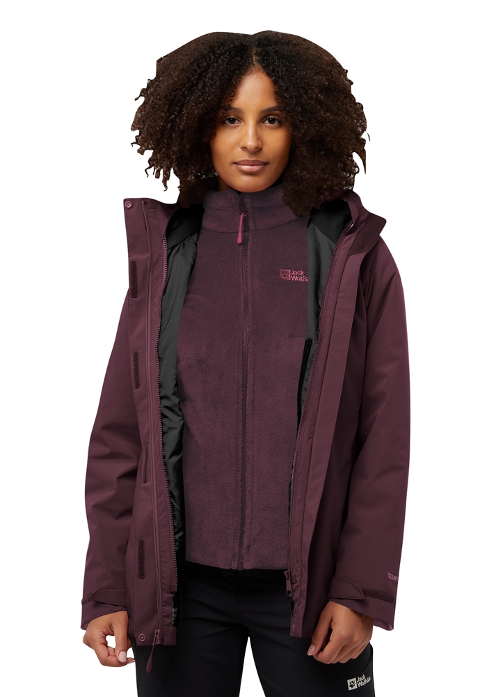 Jack Wolfskin 3-in-1-Funktionsjacke "ROTWAND 3IN1 JKT W" mit Kapuze 3-in-1 Jacke, warm, wasserdicht und winddicht