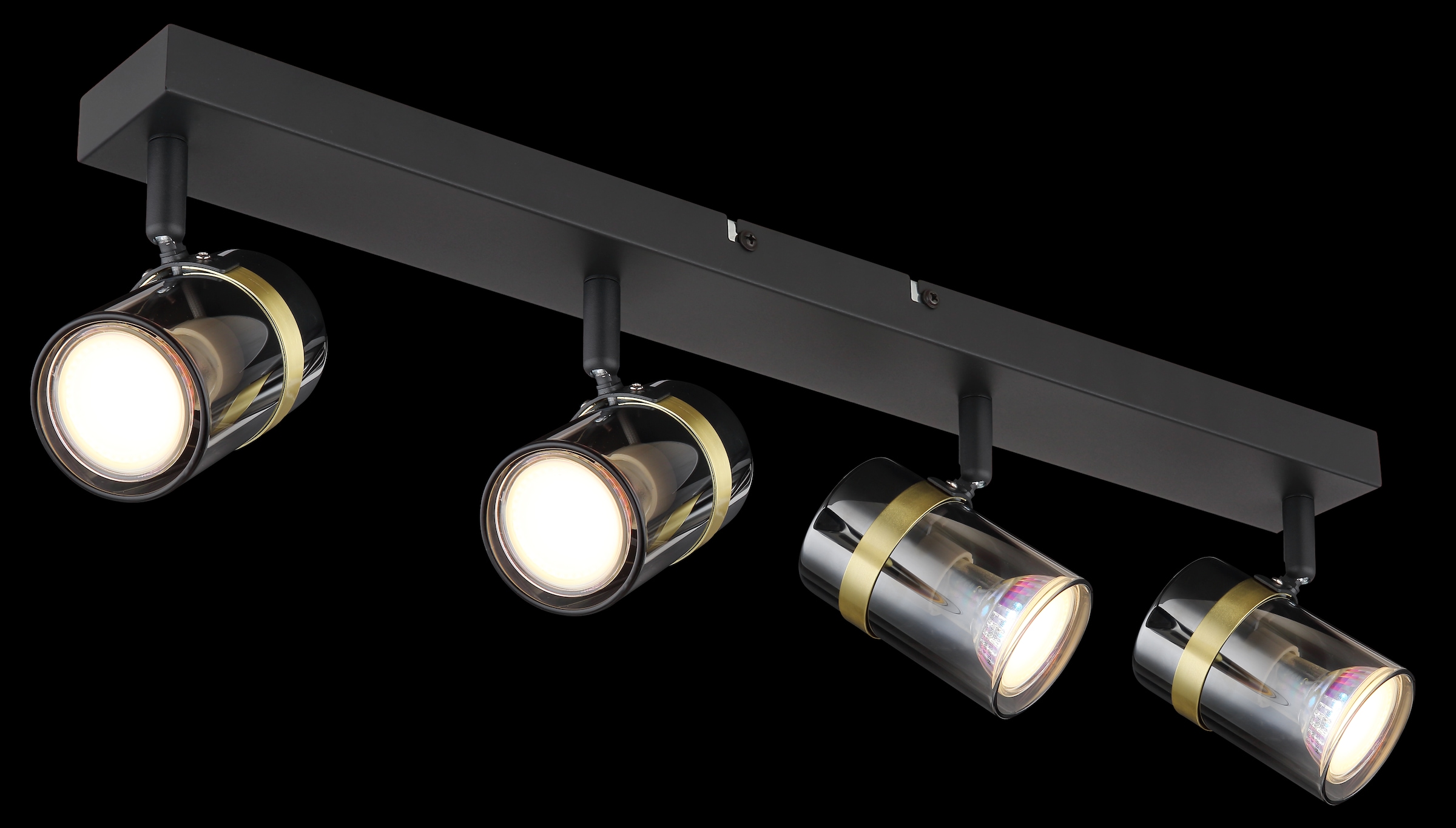 GLOBO LIGHTING Deckenstrahler »TRABBY«, Leuchtmittel GU10 | ohne Leuchtmittel, Deckenspot/schwarz/Glas rauchfarben/messingfarben/Flur/Wohnzimmer