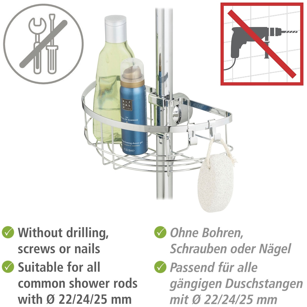 WENKO Duschablage »Duschstangencaddy Floresta Rund«, Anbringung ohne Bohren und Schrauben