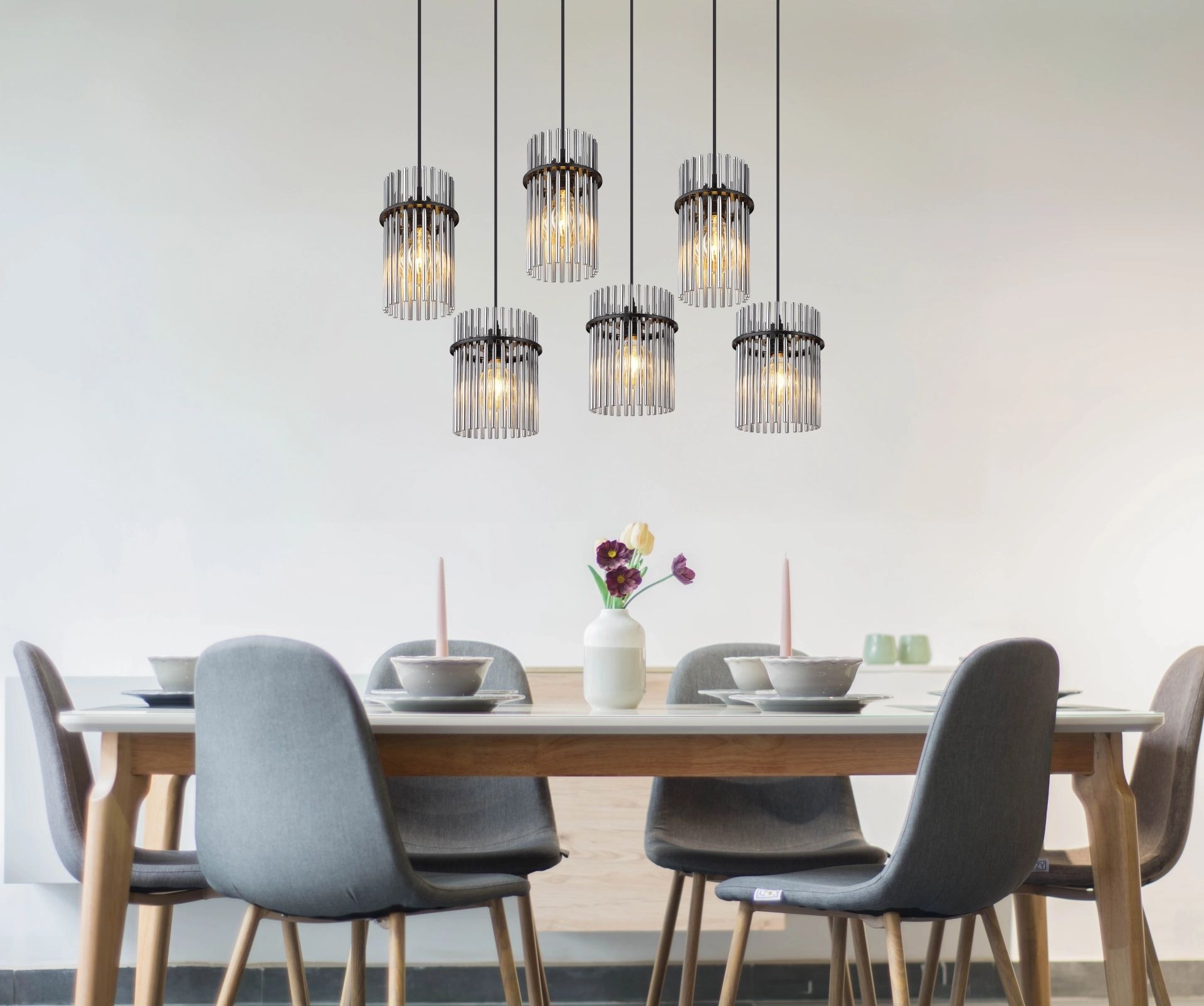 GLOBO LIGHTING Pendelleuchte »GORLEY«, 6 flammig, Leuchtmittel E27 | ohne Leuchtmittel, Design Glasstäbe, Deckenlampe, Wohnzimmer, Esszimmer, Hängelampe
