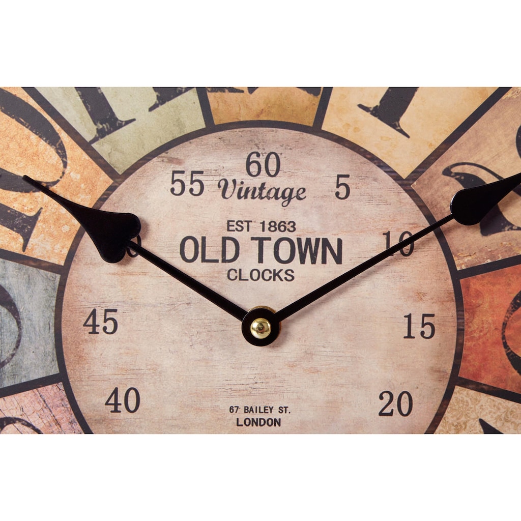 Home affaire Wanduhr »"Old Town"«, rund, Ø 34 cm, Vintage-Look