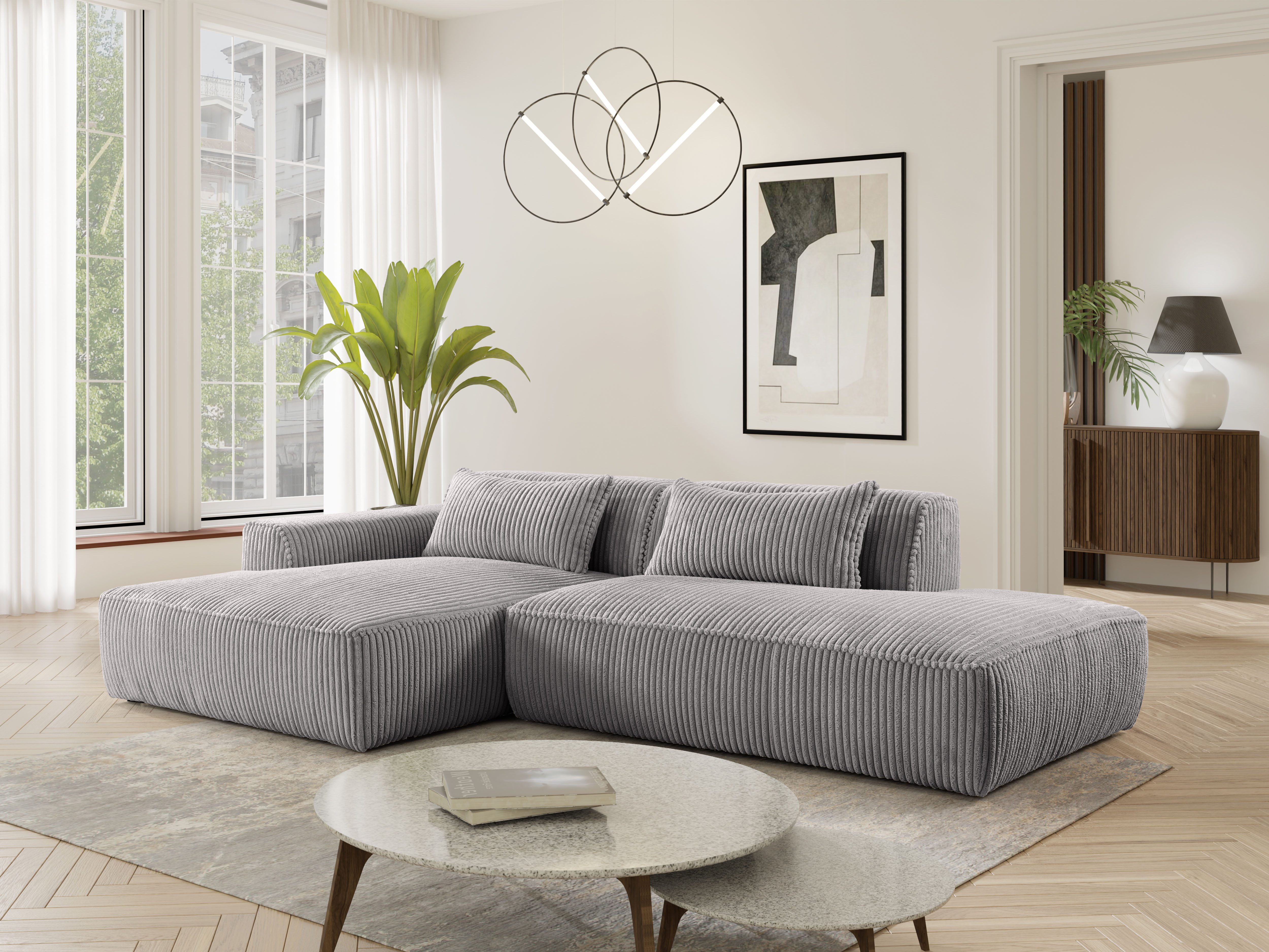 exxpo - sofa fashion Ecksofa "Billund modernes Designsofa, bequem und elegant, Breite 294cm, L-Form" modern, L-form, Wellenfedern, inklusive 2x Nierenkissen