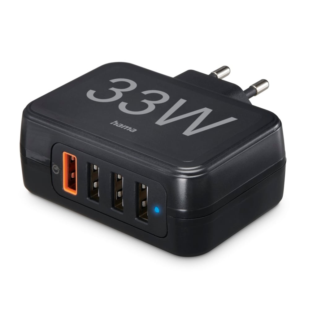 Hama USB-Ladegerät »Schnellladegerät 4 Ports, Qualcomm® 3.0, 4x USB A, 33 W, Schwarz«, (1 St.)