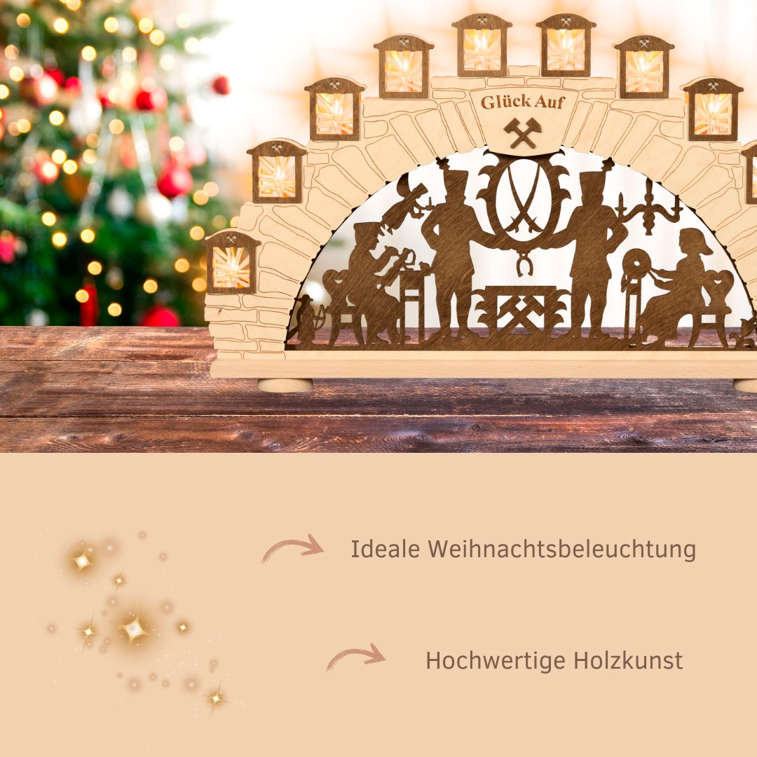 Weigla LED Schwibbogen »Bergmann, Erzgebirge«, Weihnachtsdeko aus Holz, 10-flammig