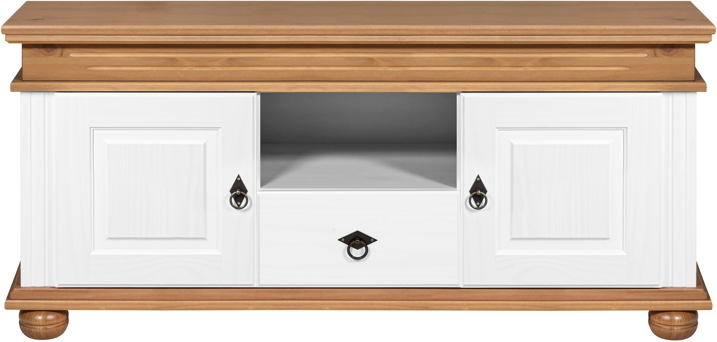 Inter Link TV-Board »Halmaro, Kiefer Massivholz, Soft-close, 159 x 46 x 65 cm, Stauraum« 1 Stk. tlg. TV Lowboard in Weiss, Braun/Oak, Landhausstil, 2 Türen, 1 Schublade