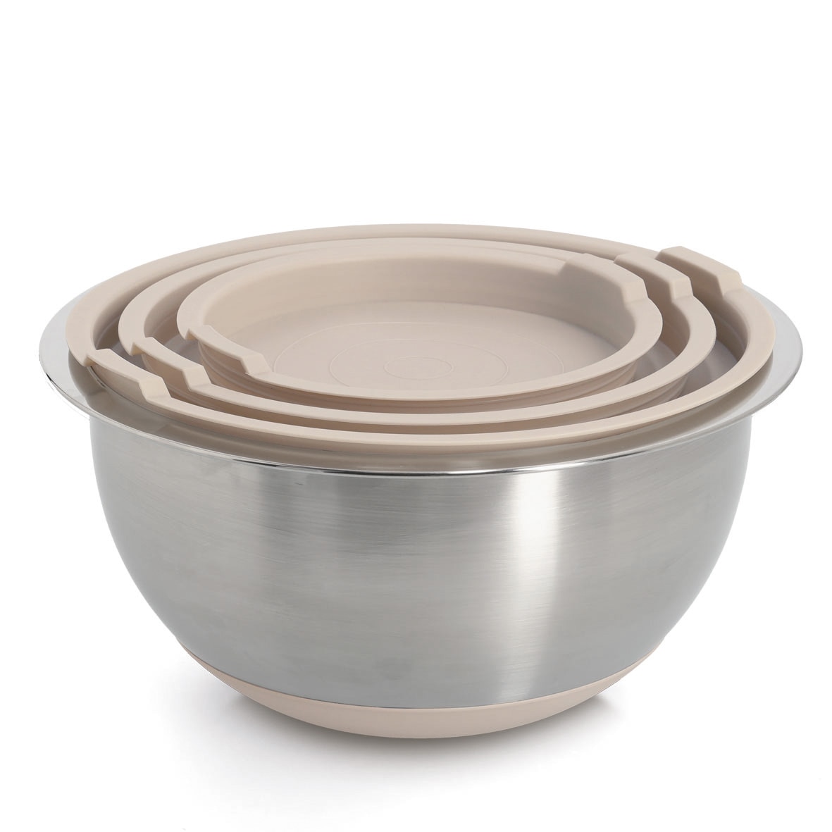 Zeller Present Schüssel »Schüssel-Set mit Deckeln, 3-tlg., Edelstahl/Kunststoff, beige« 3 ca. Ø19,5x10,Ø23,5x12,5,Ø27,5x14 cm