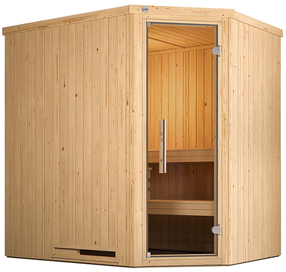 weka Sauna "Element-Ecksauna VARBERG 1" vorgefertigte Elemente, moderne Ganzglastür
