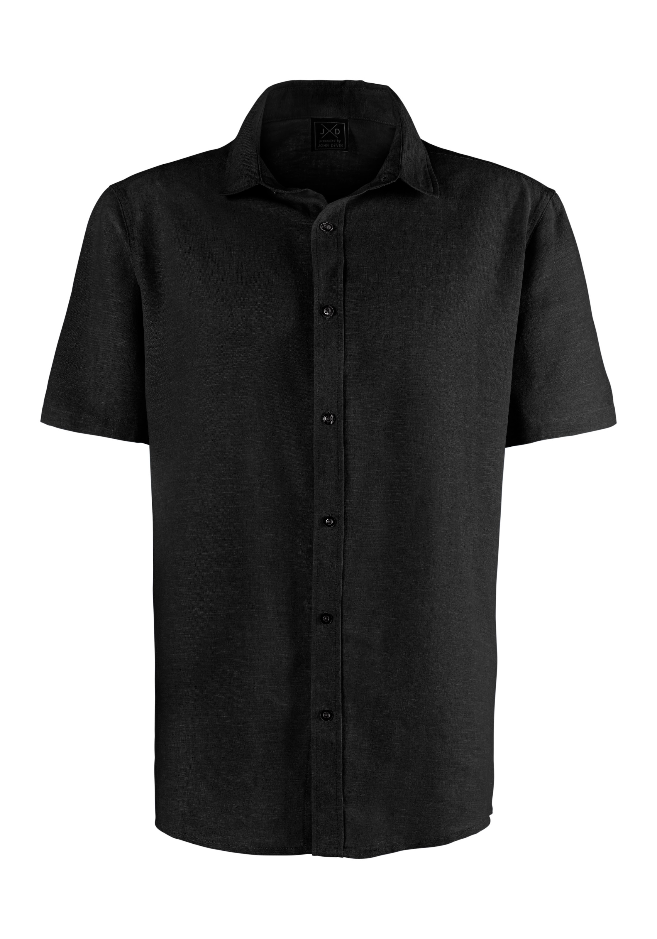 John Devin Kurzarmhemd »Regular Fit,«, Sommerhemd mit Kentkragen aus Baumwoll-Leinen Mischung