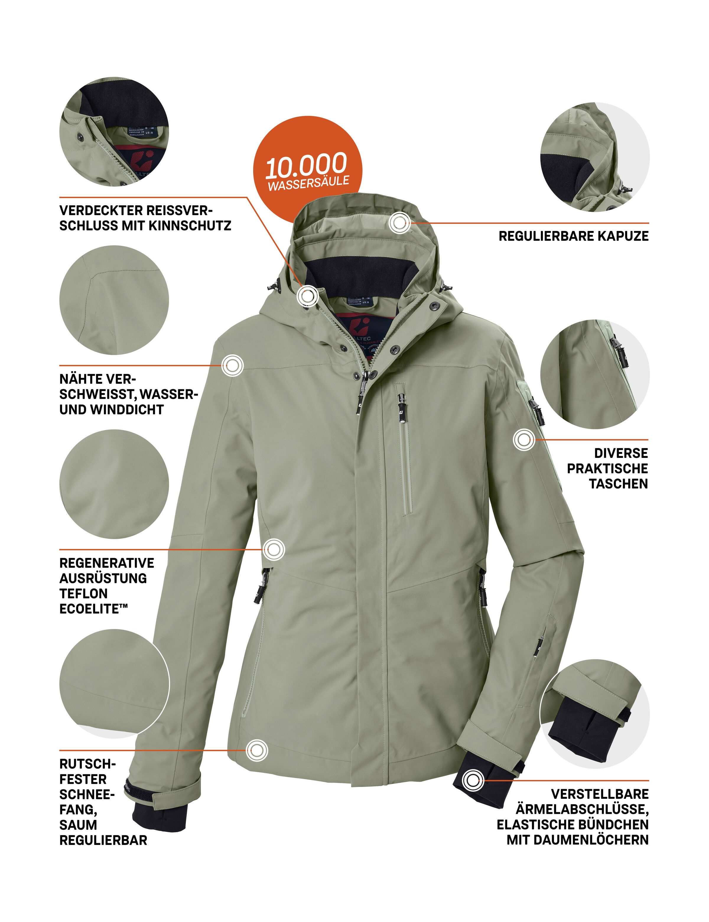 Killtec Skijacke »KSW 228 WMN SKI JCKT« Wind- und wasserdichte Skijacke mit regulierbarer Kapuze