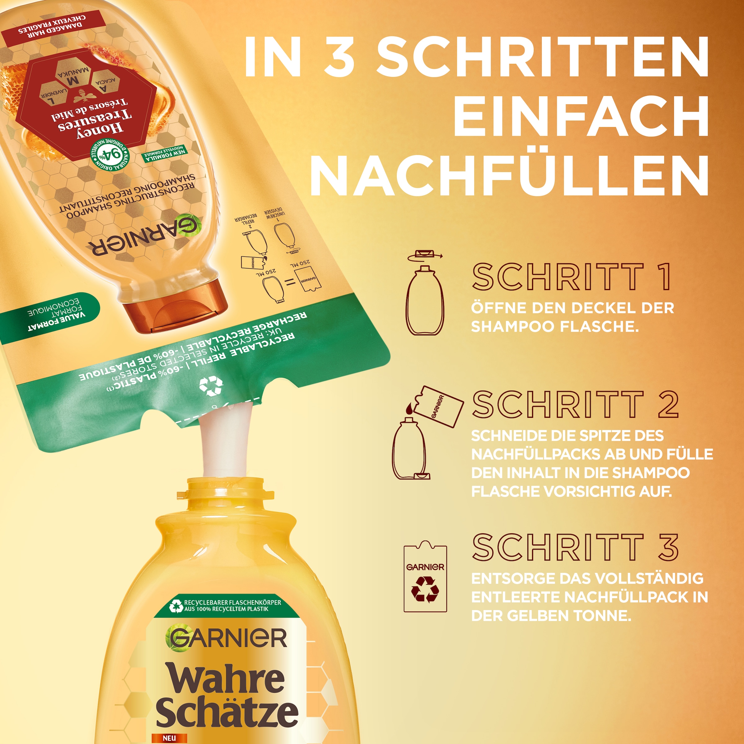GARNIER Haarshampoo »WAHRE SCHÄTZE HONIG NACHFÜLLPACK«