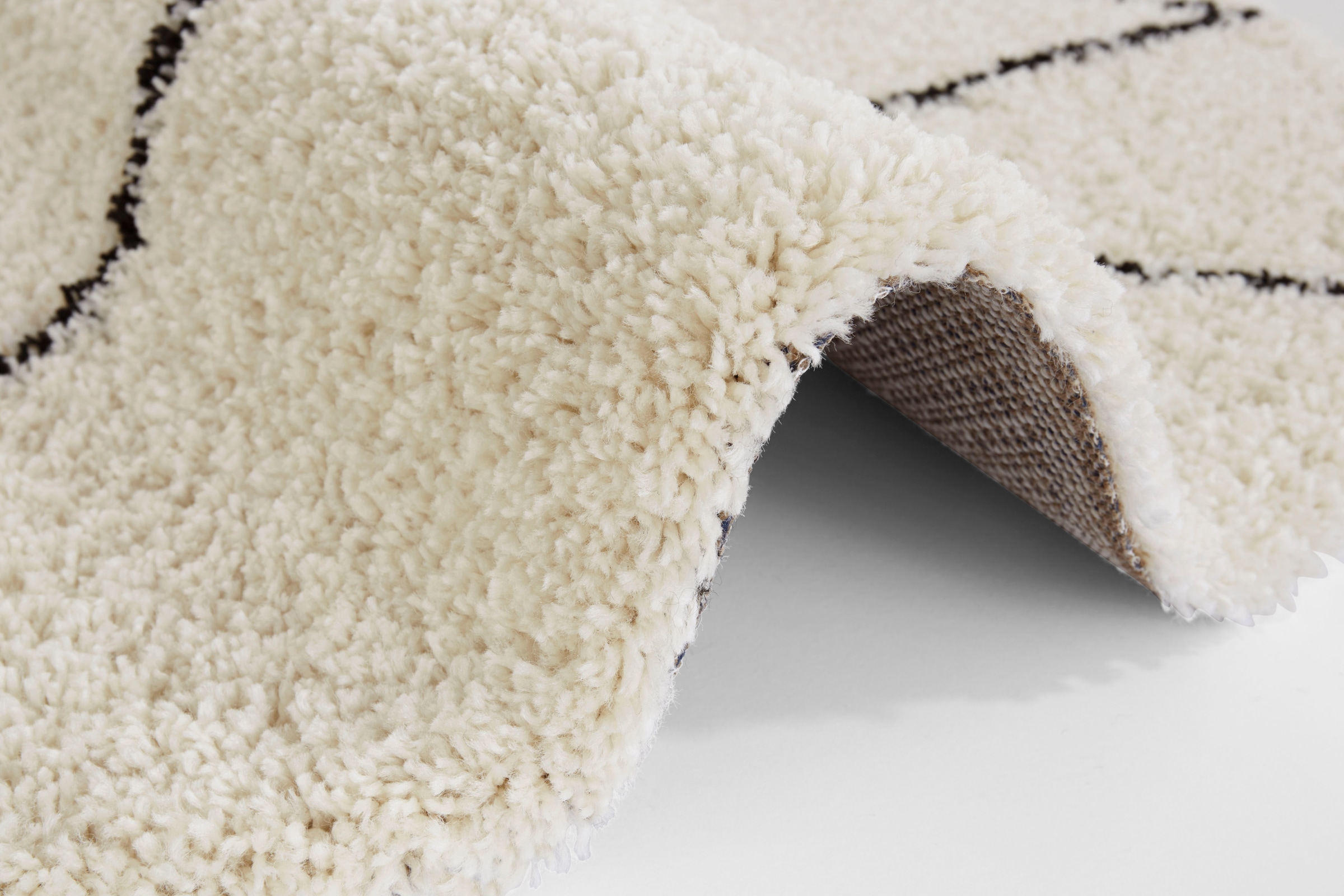 andas Hochflor-Teppich »Lene«, rund, 35 mm Höhe, Hochflor, Scandi-Look, Gestreift, Schlafzimmer, Robust, Pflegeleicht