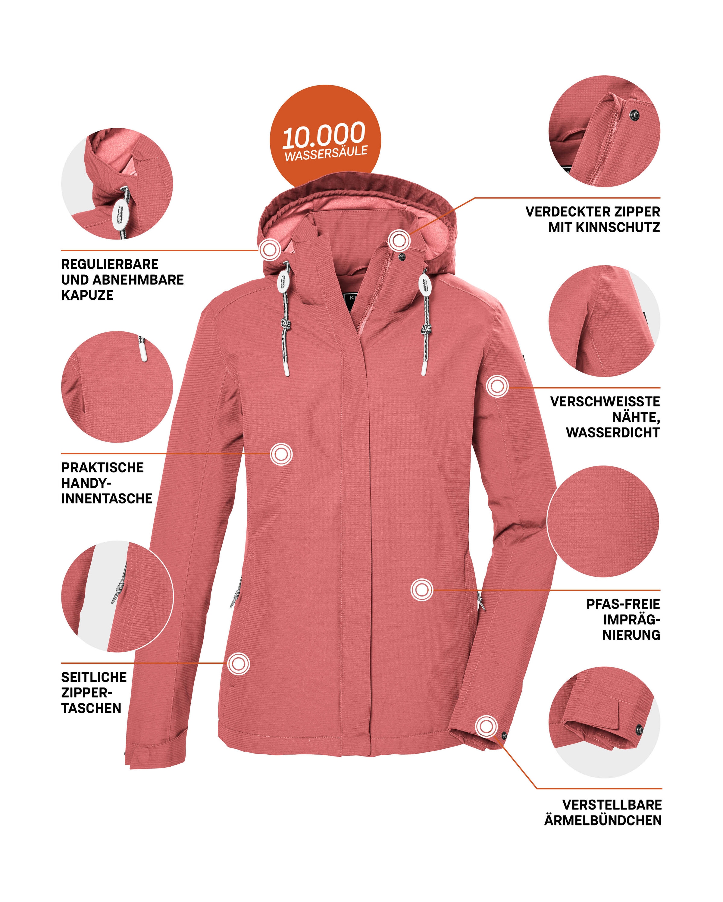 Killtec Outdoorjacke »KOS 61 WMN JCKT«, Wasserdicht, atmungsaktiv, abnehmbare Kapuze, nachhaltige Herstellung