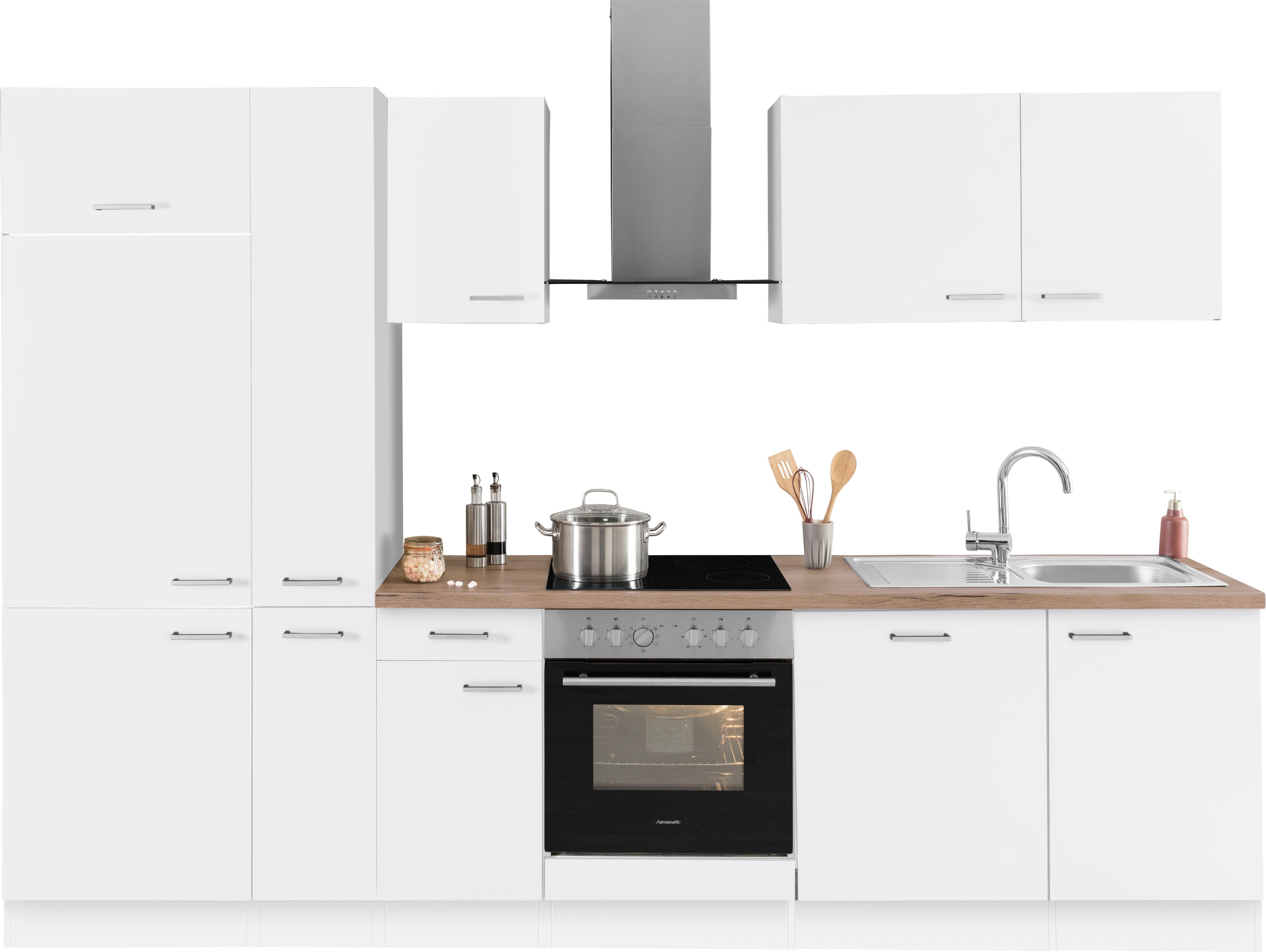 OPTIFIT Küchenzeile "Iver Breite 300 cm" mit Hanseatic E-Geräten, inkl. Kühlschrank