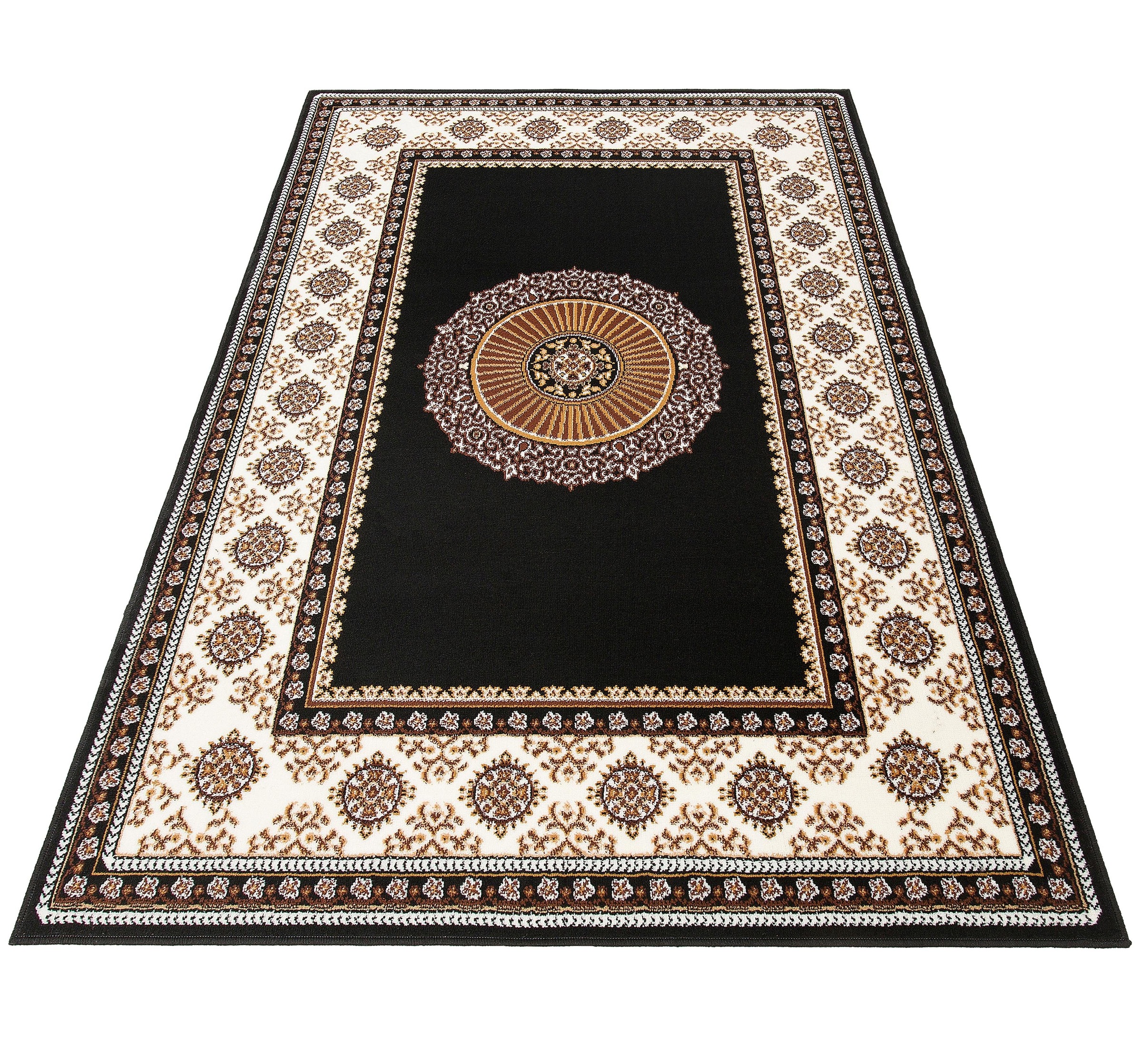 Teppich OTTO HOME "Shari, Made in Belgium" Gr. 1, schwarz, B:60cm H:7mm L:110cm, Kunstfaser, Teppiche, Teppich, Orient-Optik, mit Bordüre, Teppich, Kurzflor, Weich, Pflegeleicht 3