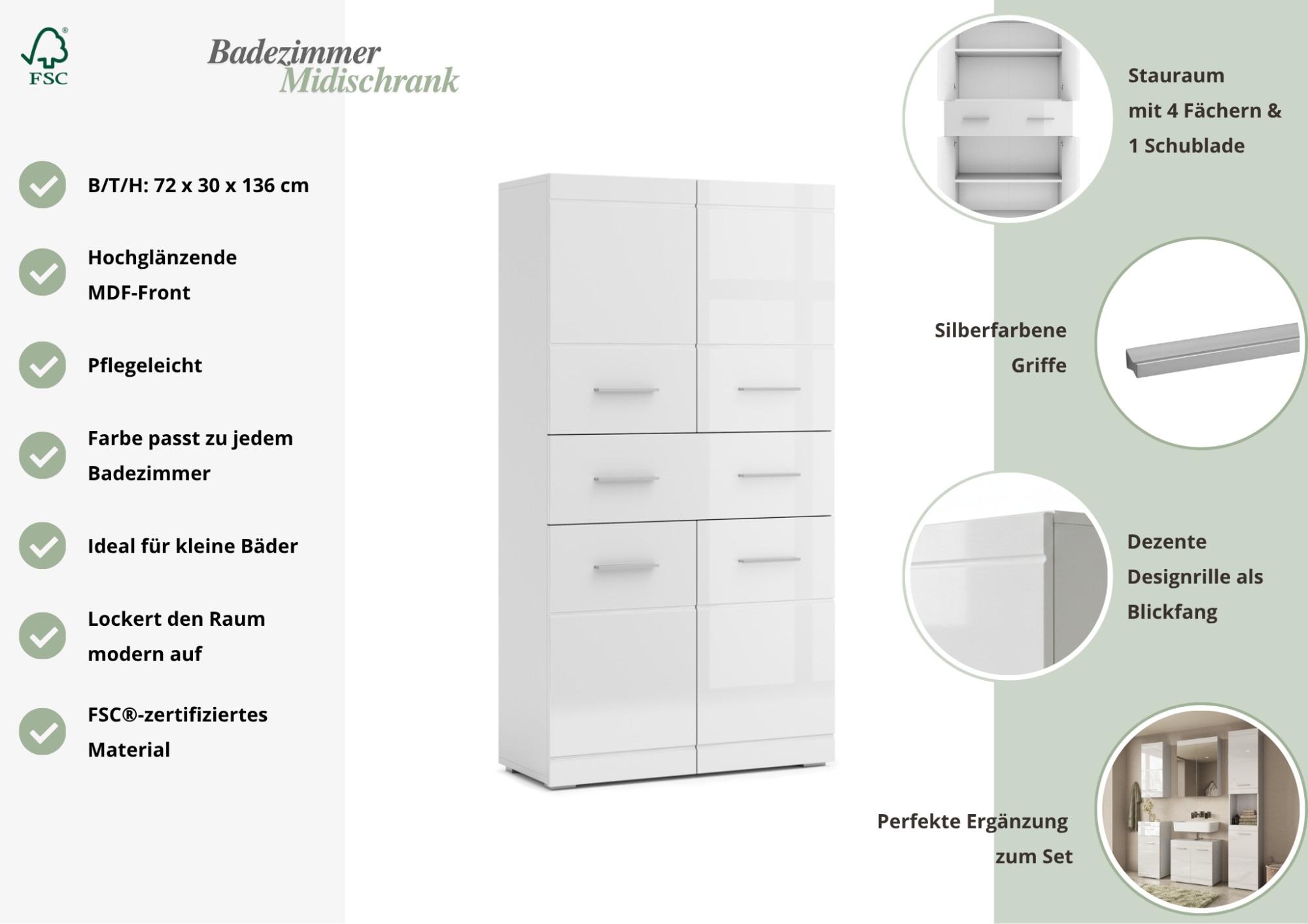 OTTO home Midischrank »Föhr« minimalistisch, zeitlos, hochglänzend
