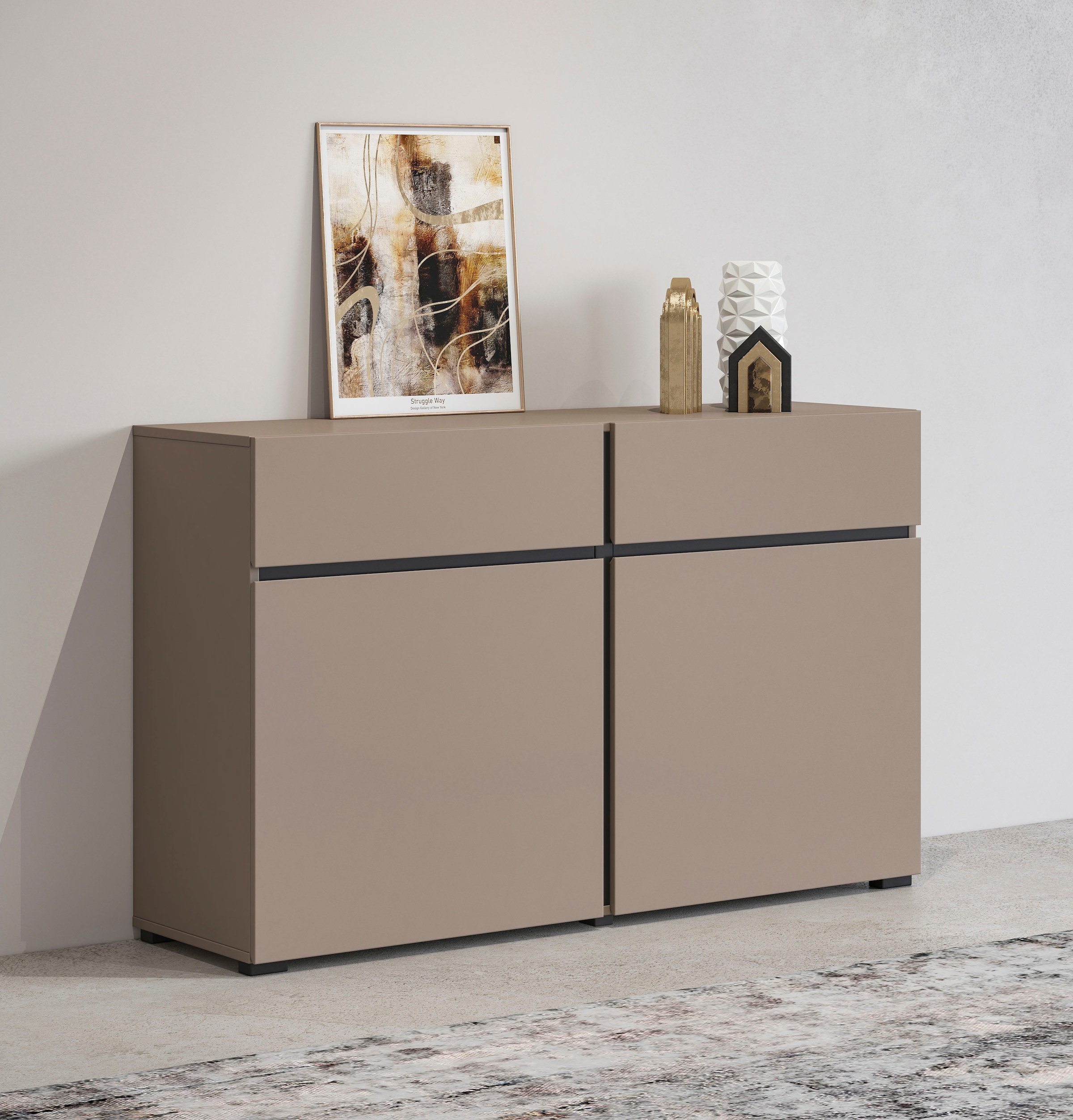 INOSIGN Sideboard "Cross,Breite 119,5 cm, moderne grifflose Kommode,2 Türen/2 Schubkästen", Schubladenschrank,Anrichte m