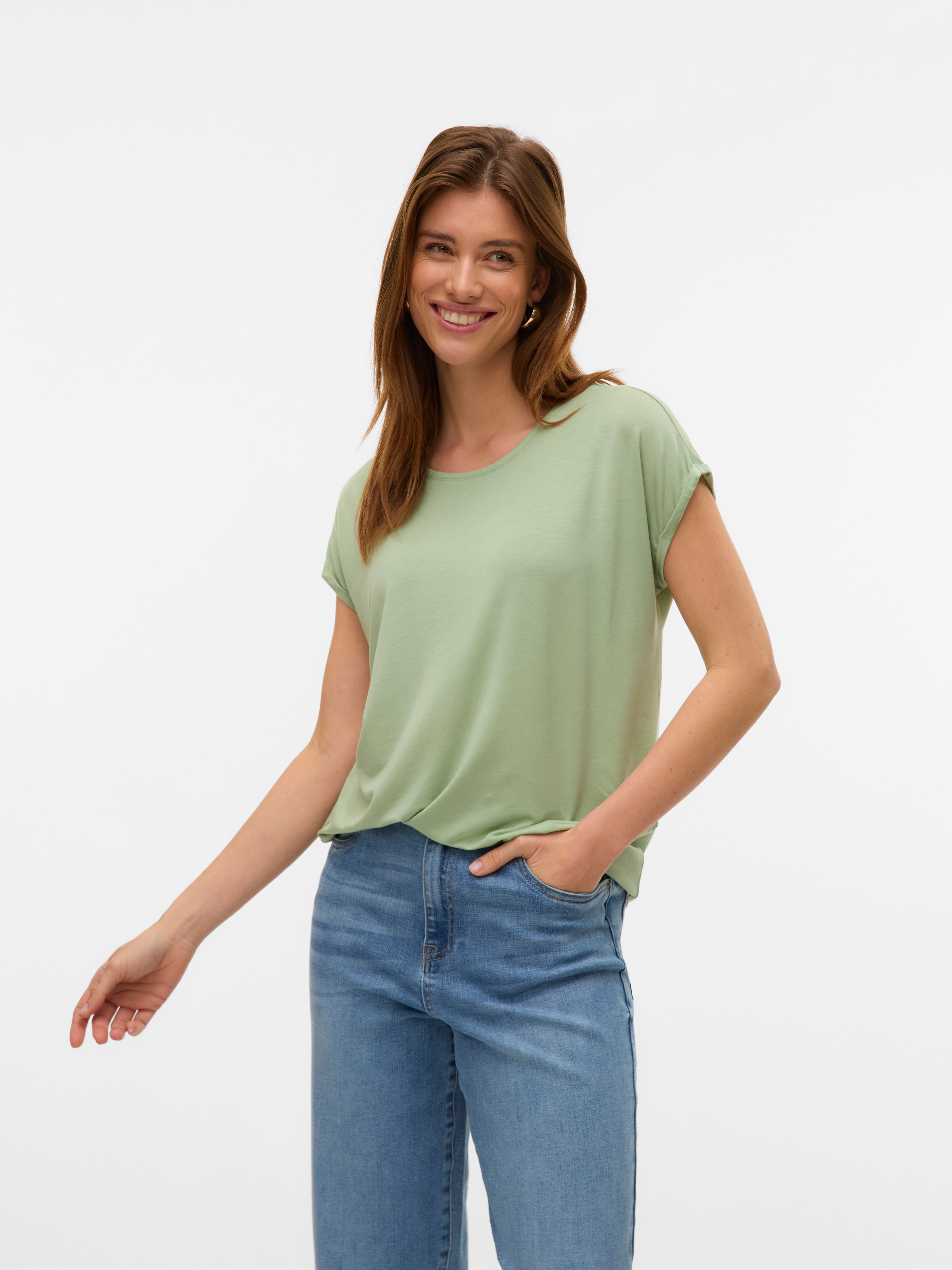Vero Moda Rundhalsshirt "VMAVA PLAIN SS TOP GAJRS NOOS" Materialmix, regula günstig online kaufen