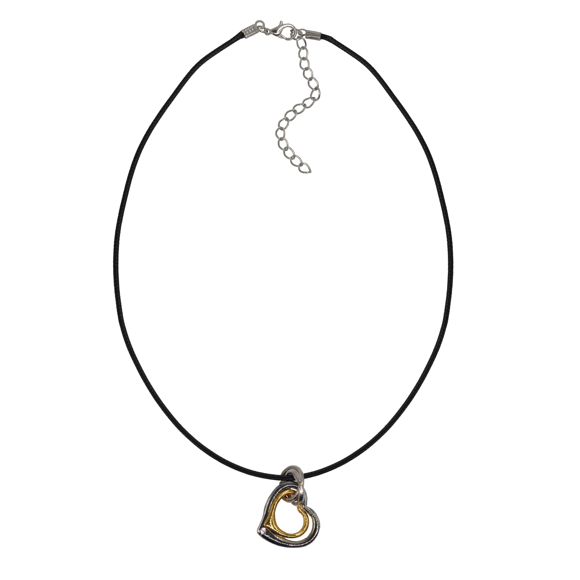 Steuer Kette mit Anhänger »Set Metall Herz zweifarbig Glasstein weiß Kunstleder schwarz«