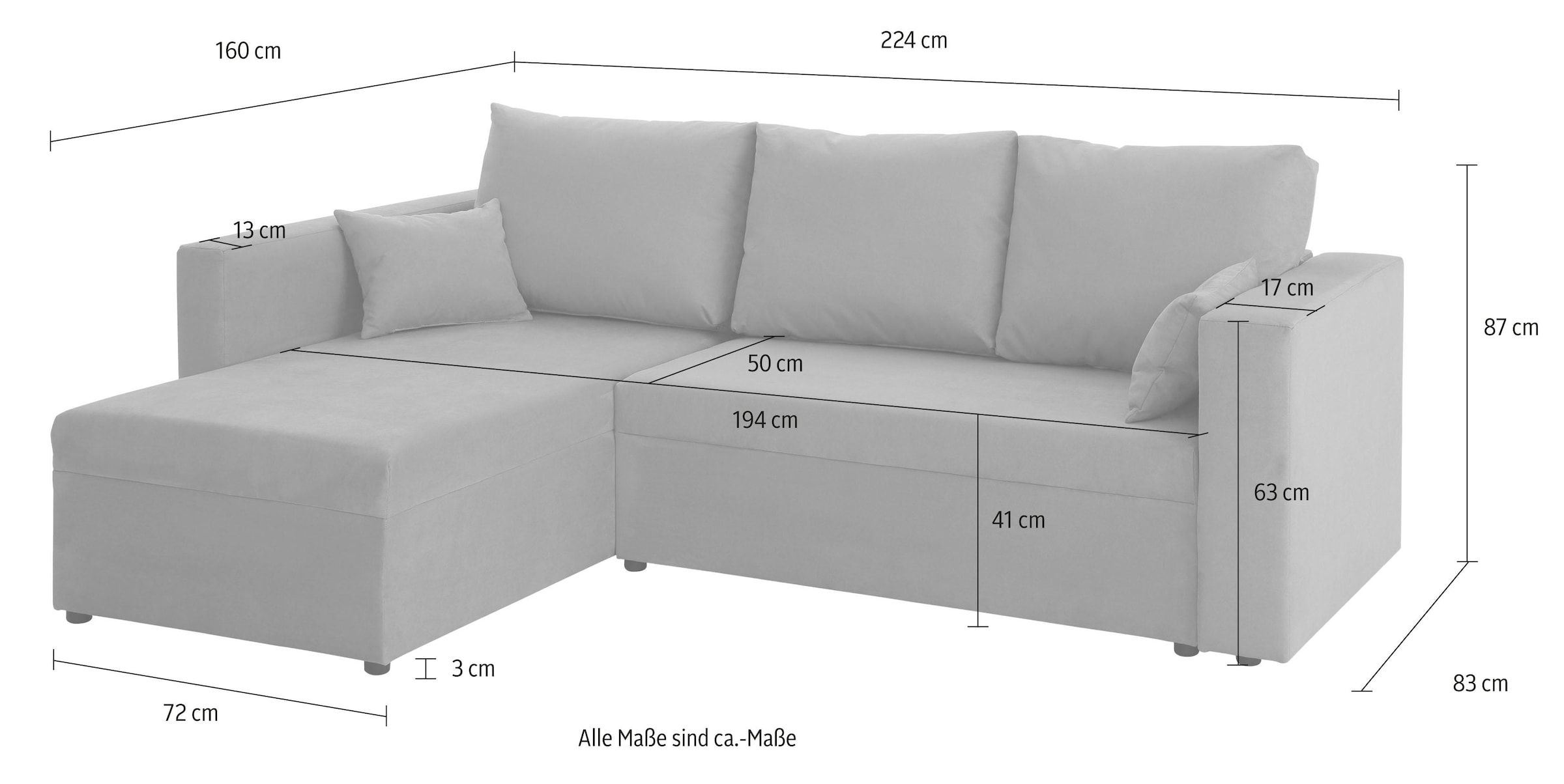 Home affaire Ecksofa »Pur L-Form« wahlweise mit Bettfunktion
