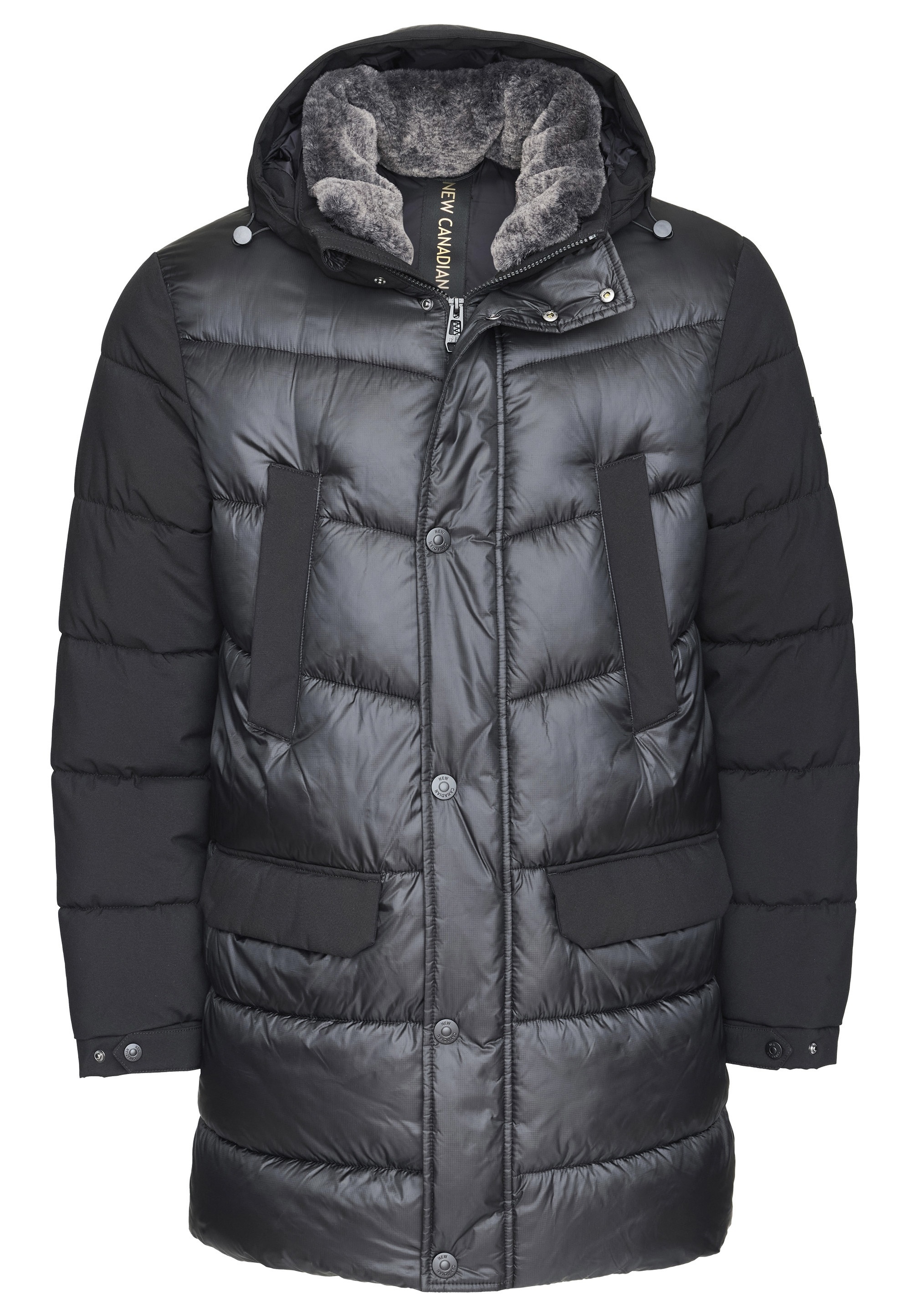 Parka NEW CANADIAN, Herren, Gr. 58, schwarz, 100% Polyester, unifarben, lang, ohne Ausschnitt, Jacken Parka, mit kuscheligem Kunstfellbesatz an der Kapuze 3