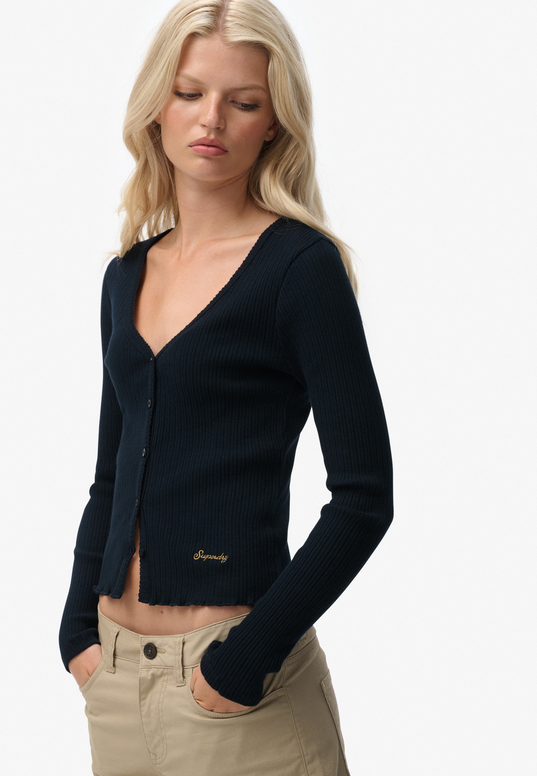 Superdry Langarmshirt "ESSENTIAL BUTTON THRU LS TOP" Baumwolle, skinny fit günstig online kaufen