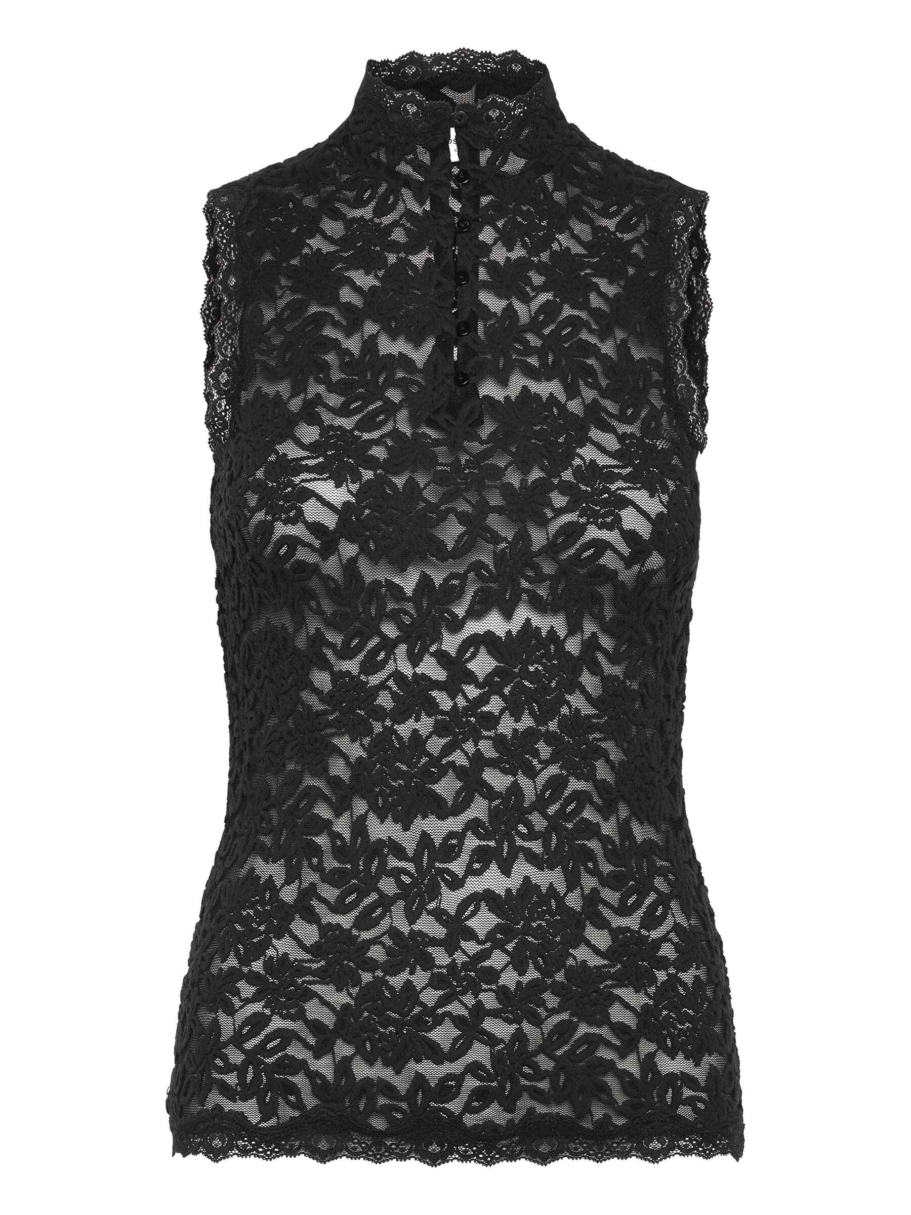 Thumbnail - rosemunde Spitzentop "Delicia lace top" aus elastischer Baumwollspitze mit Stehkragen und Knopfleiste