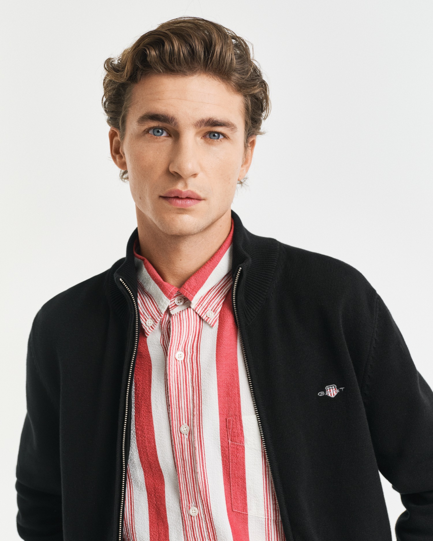 Gant Cardigan »CASUAL COTTON ZIP CARDIGAN«, Mit Rippbündchen an Stehkragen, Ärmeln und Saum